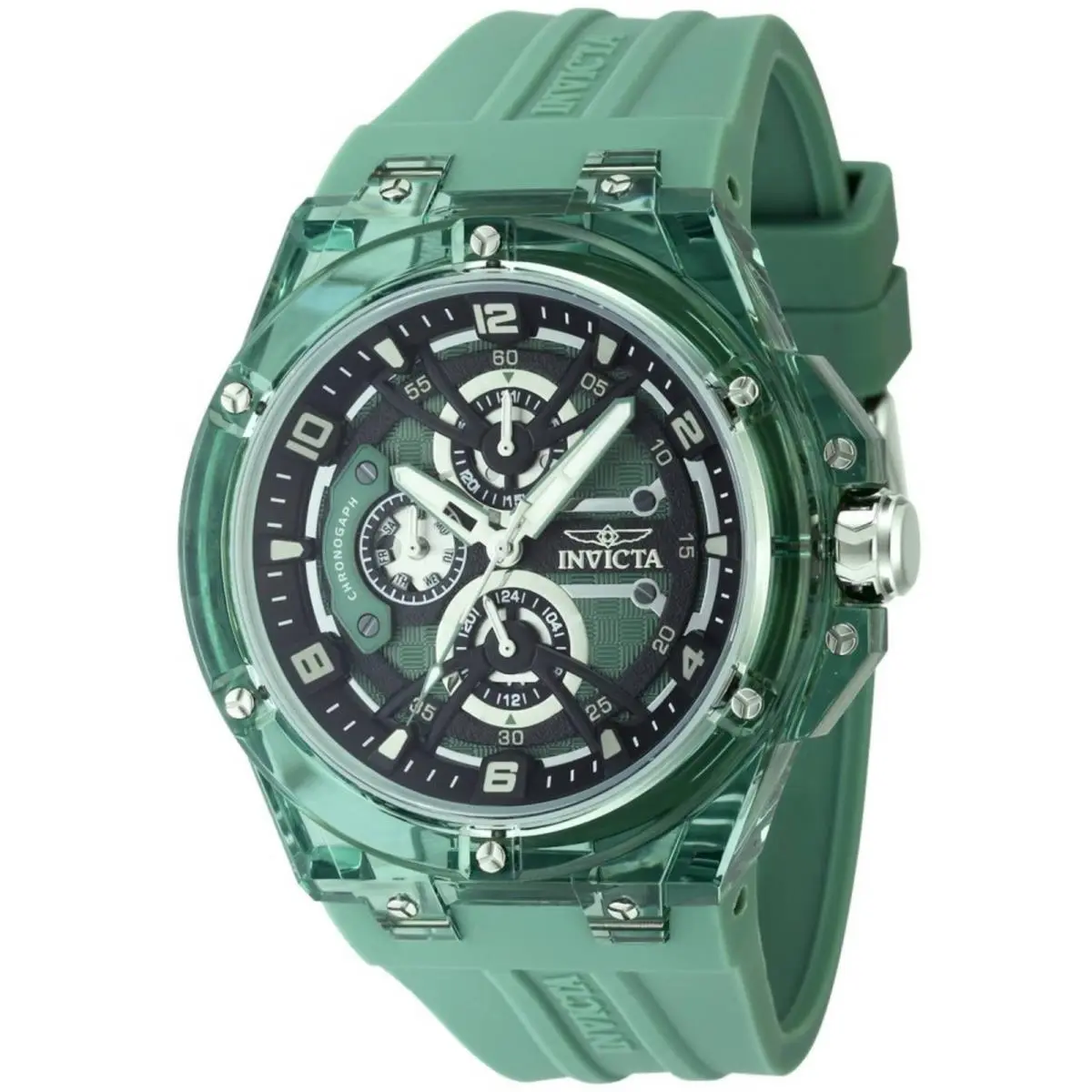 Invicta Racing 48798 Men`s 46mm Green Dial Silicone Band Quartz Watch