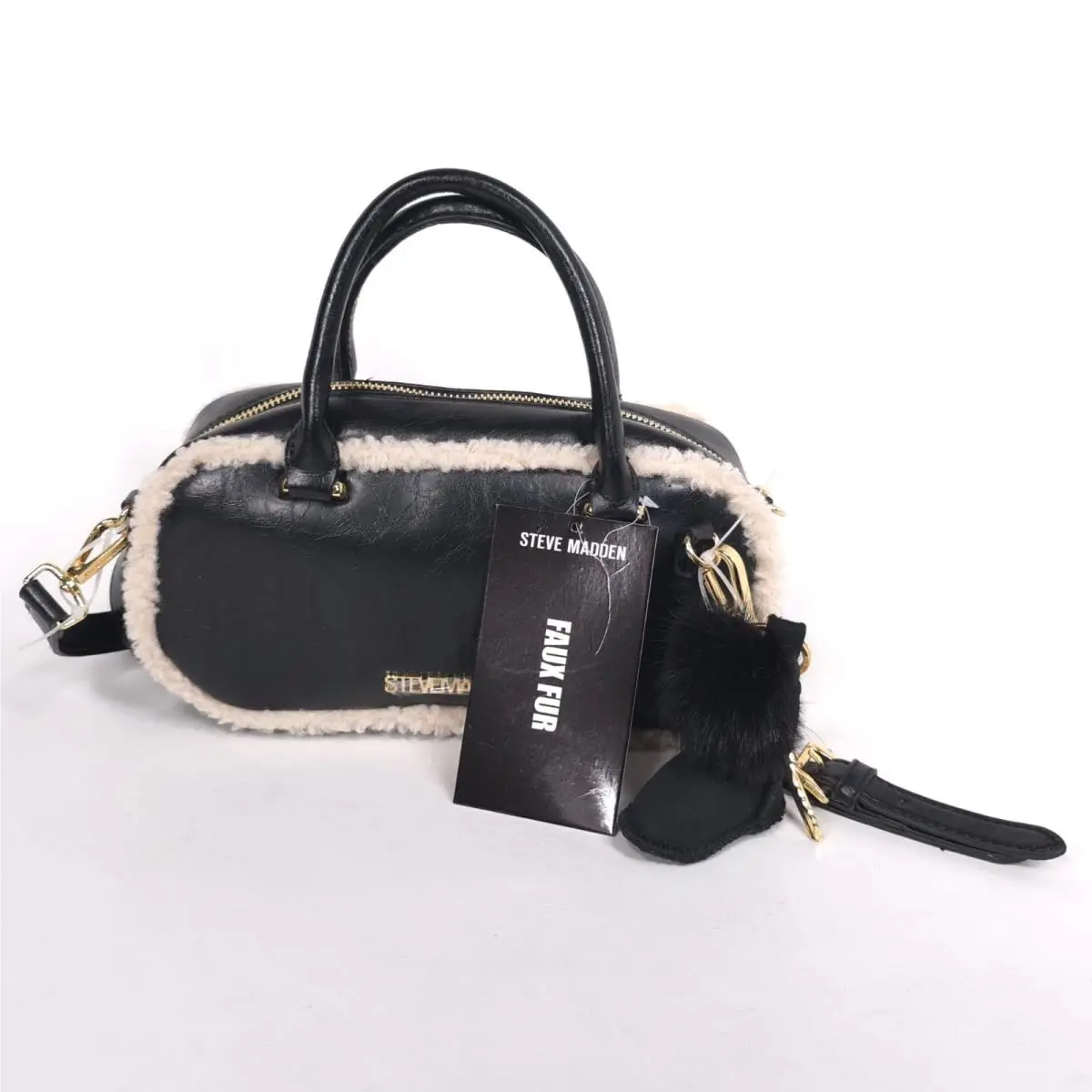 Women Bag Black Crossbody Gold Winter Fur DT626345 Bjemmie by Steve Madden