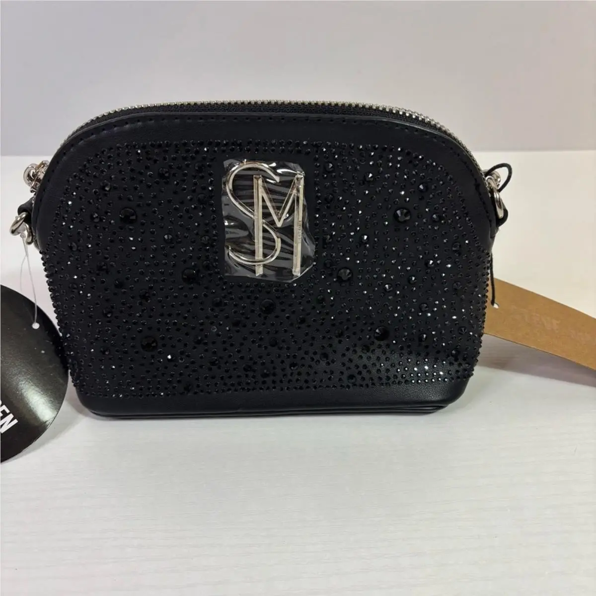 Black Mini Bling Jeweled Purse with Silver Chain B10 by Steve Madden