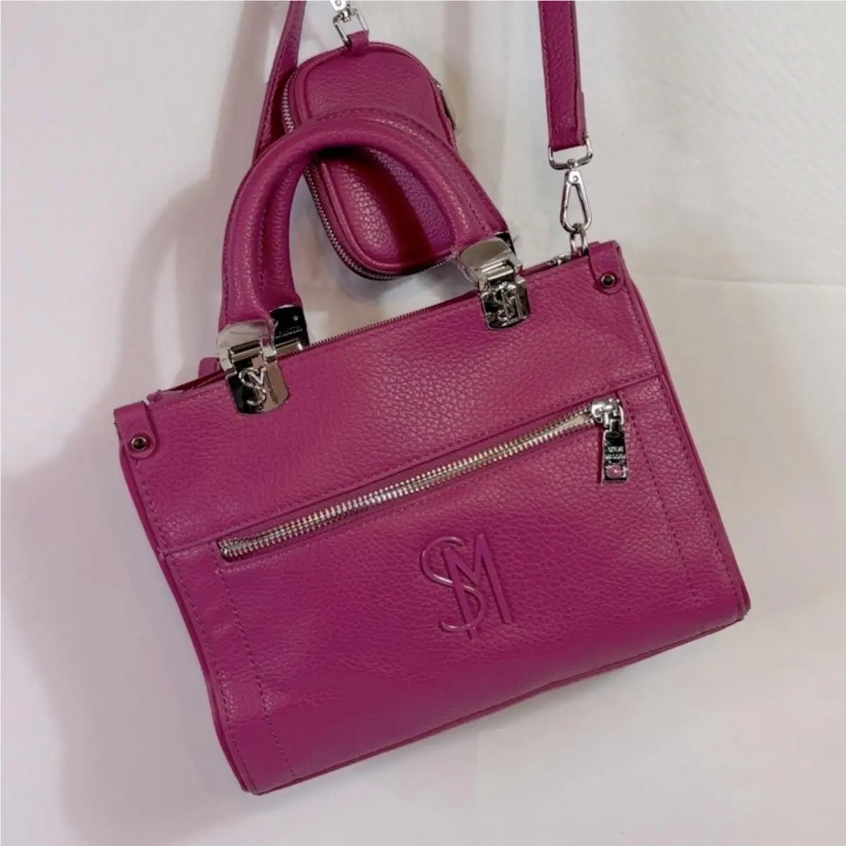 Dark Fuschia Satchel Crossbody Purse with Coin Purse B10 by Steve Madden