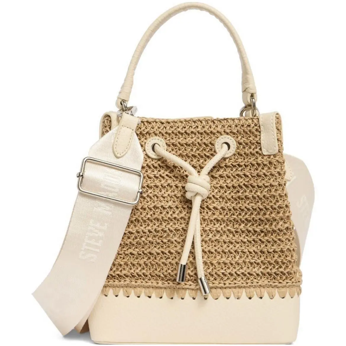 3pc Blonde Bmacro Top Handle Crossbody Raffia Satchel Bag by Steve Madden