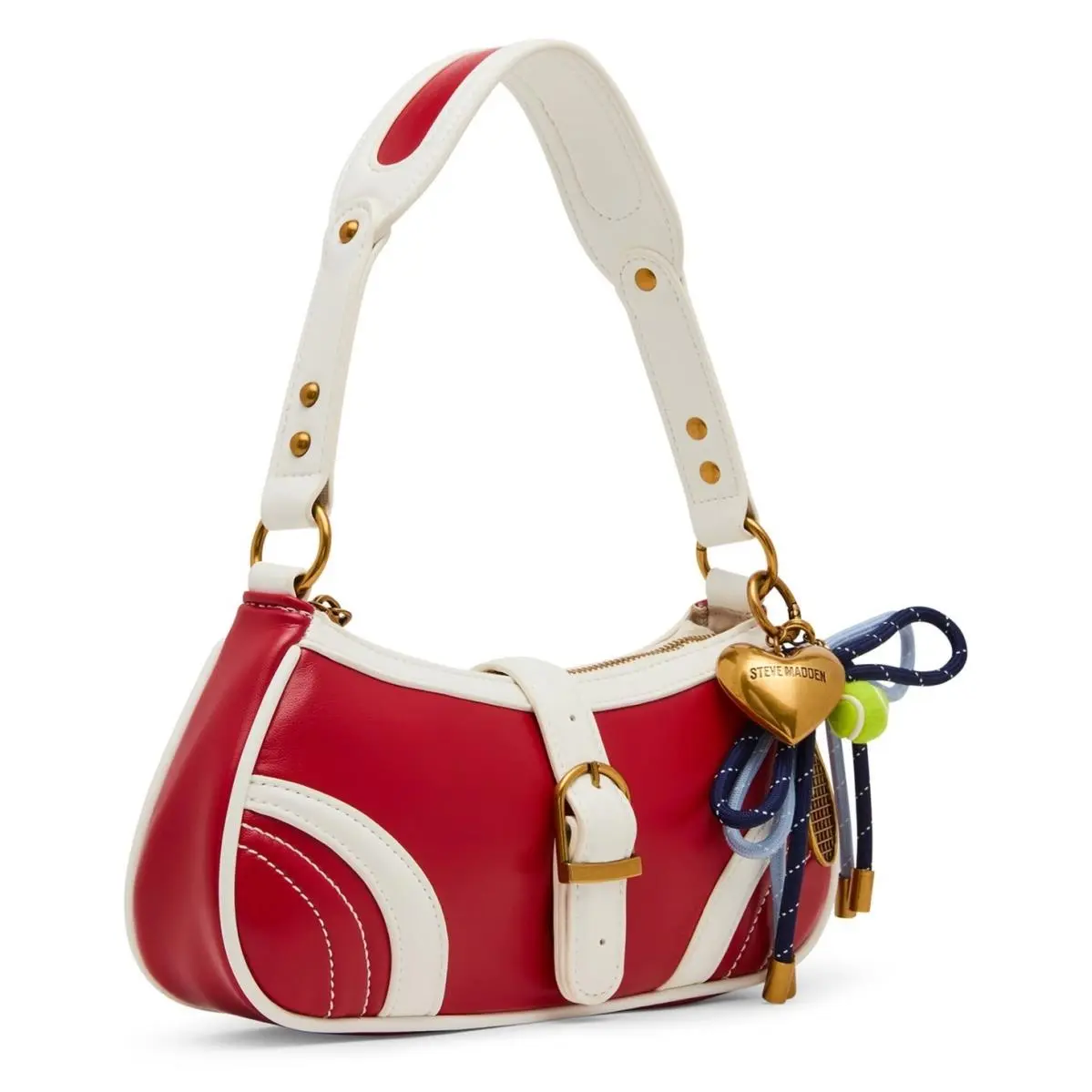 Steve Madden Bveloce Small Shoulder Bag with Charms Red White
