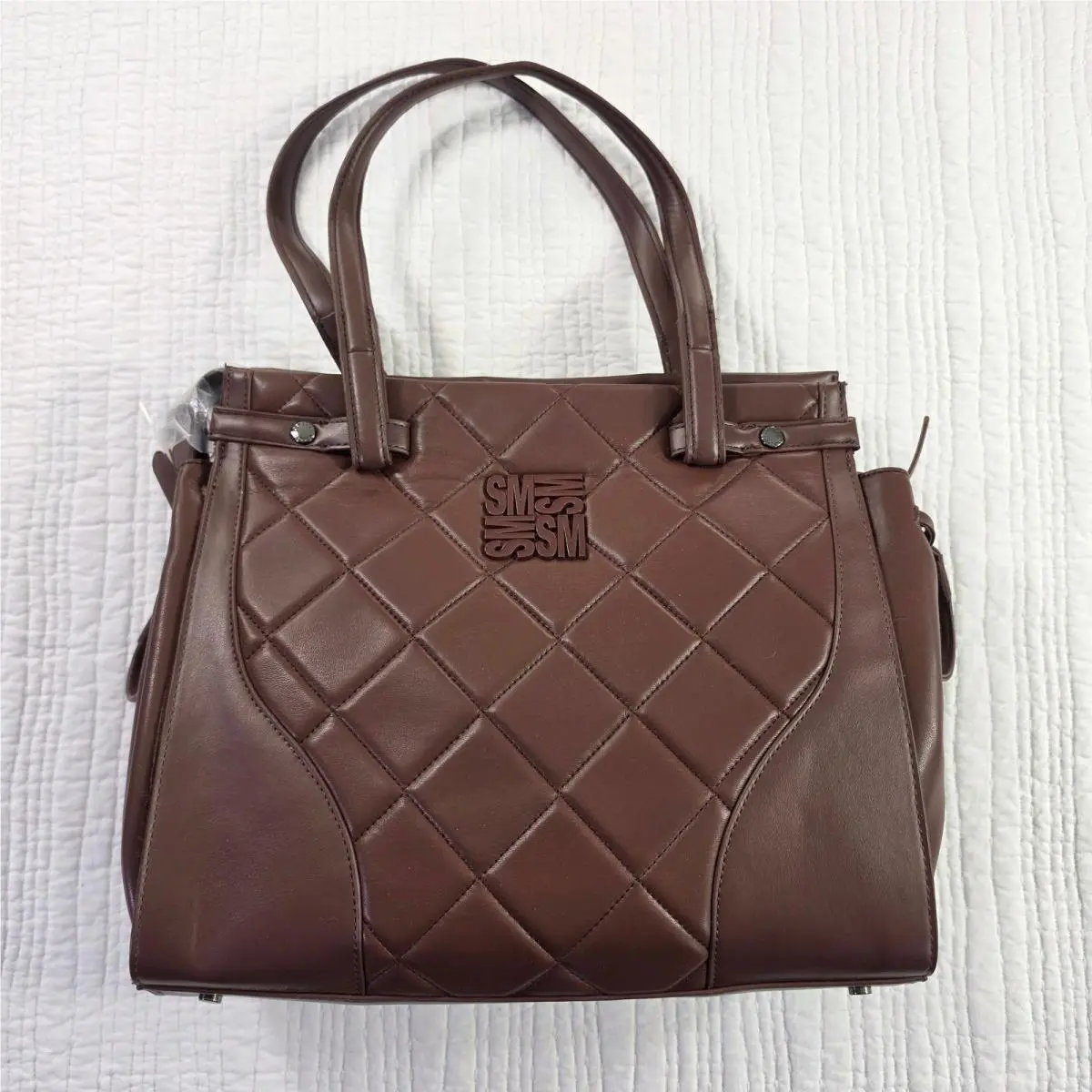 Bripley Satchel Coffee Brown Quilted Leather Handbag DT62444 by Steve Madden
