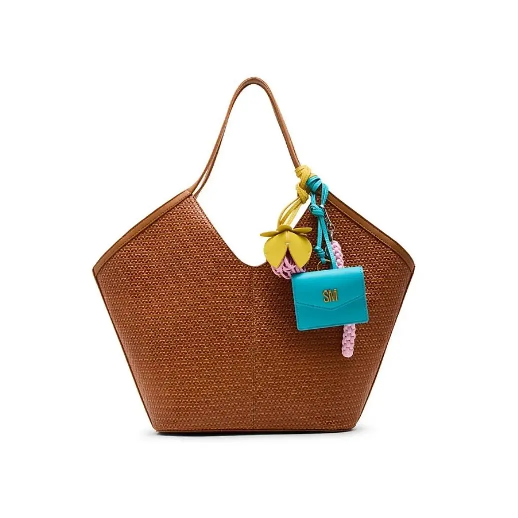 Steve Madden Maira Embossed Faux-leather XL Tote Bag + Charms in Ginger/ Brown