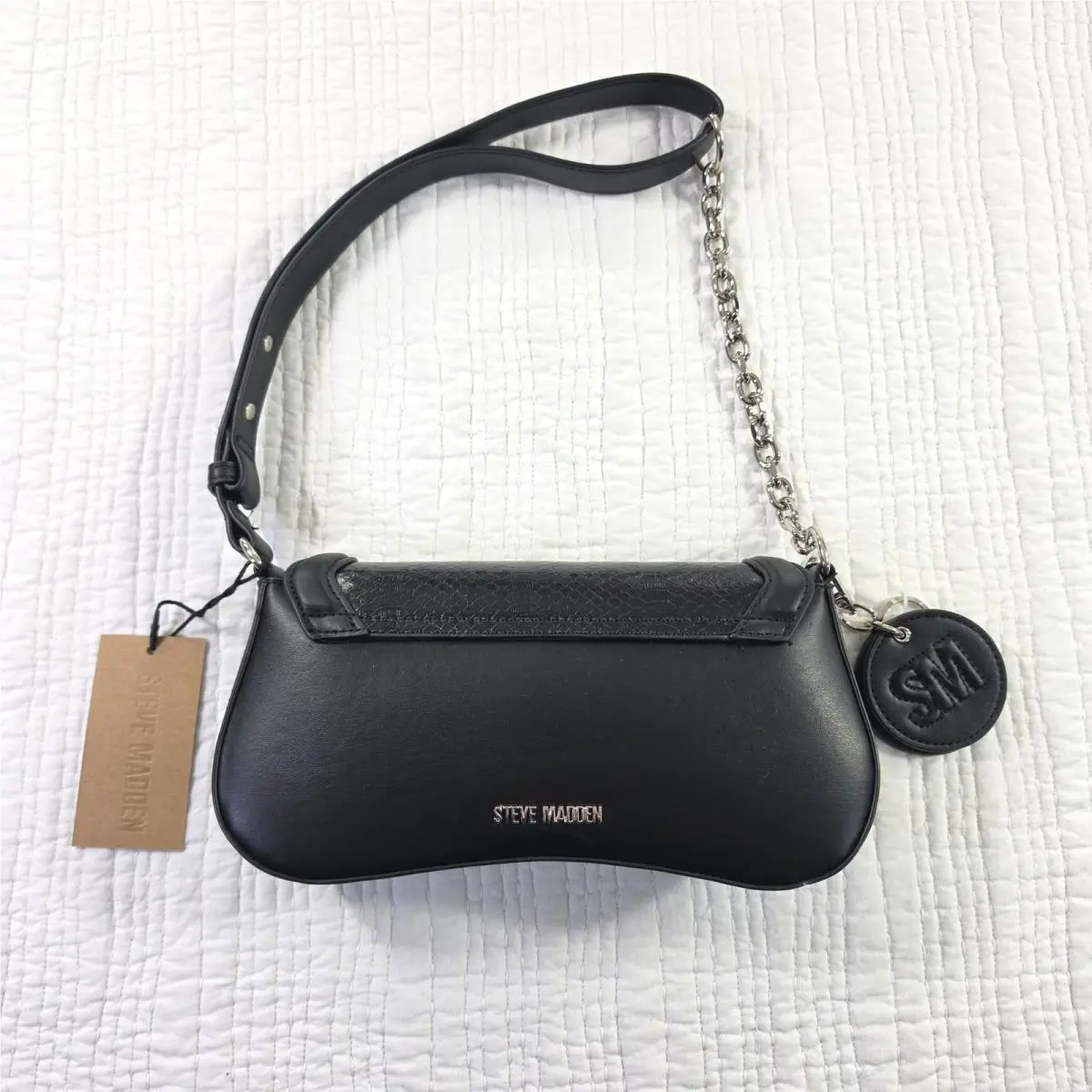 Bcecilly 2 Black Snakeskin Shoulder Bag Silver Chain Handbag SM by Steve Madden