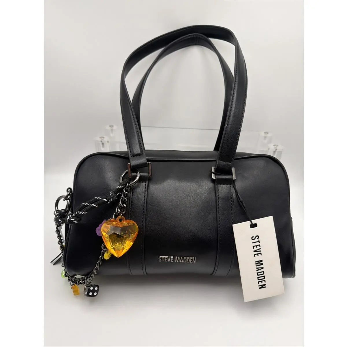 Bharlan Black Shoulder Bag Purse W/bag Charm Dice Gummybear by Steve Madden