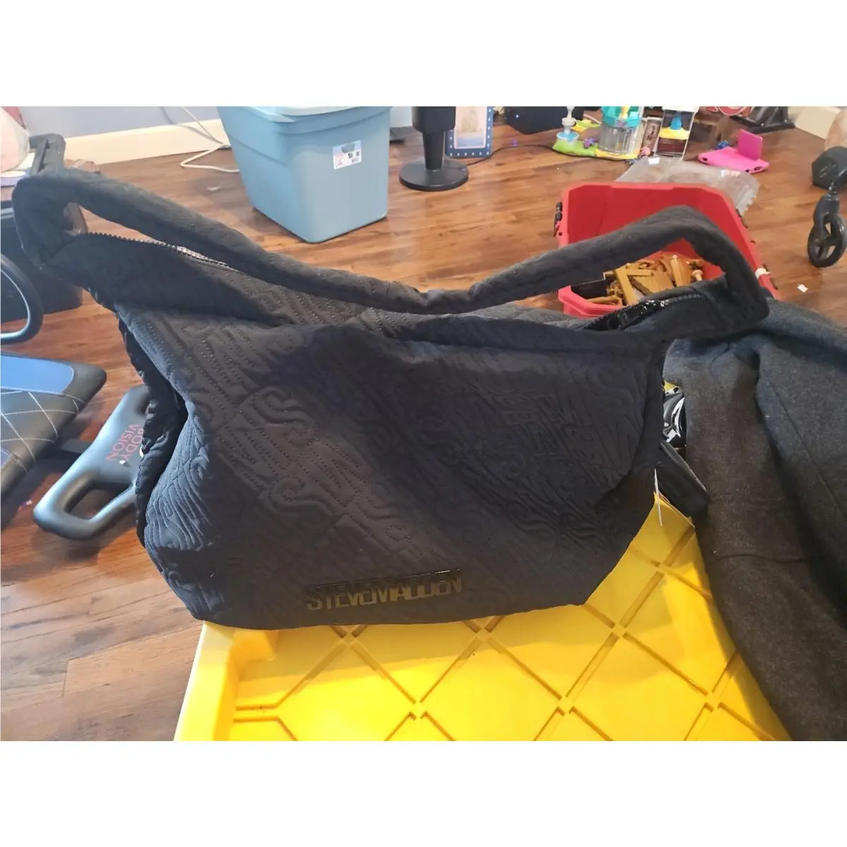Black All Over Logo Weekender Overnight Bag W Cell Phone Case by Steve Madden