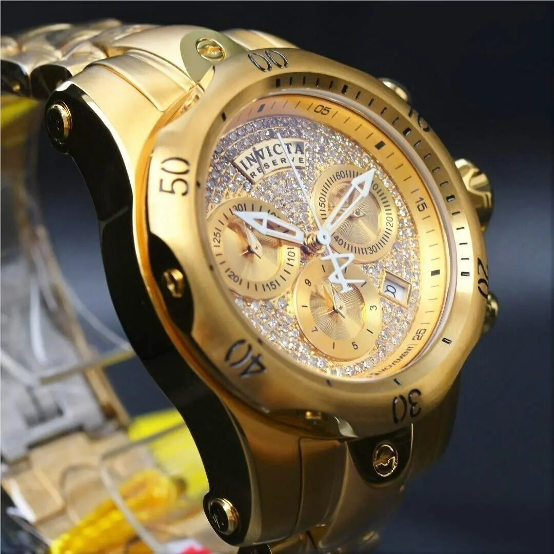 Reserve Venom 42mm Chrono Gold Dial Womens Watch 186 Diamond Gold Plated by Invicta
