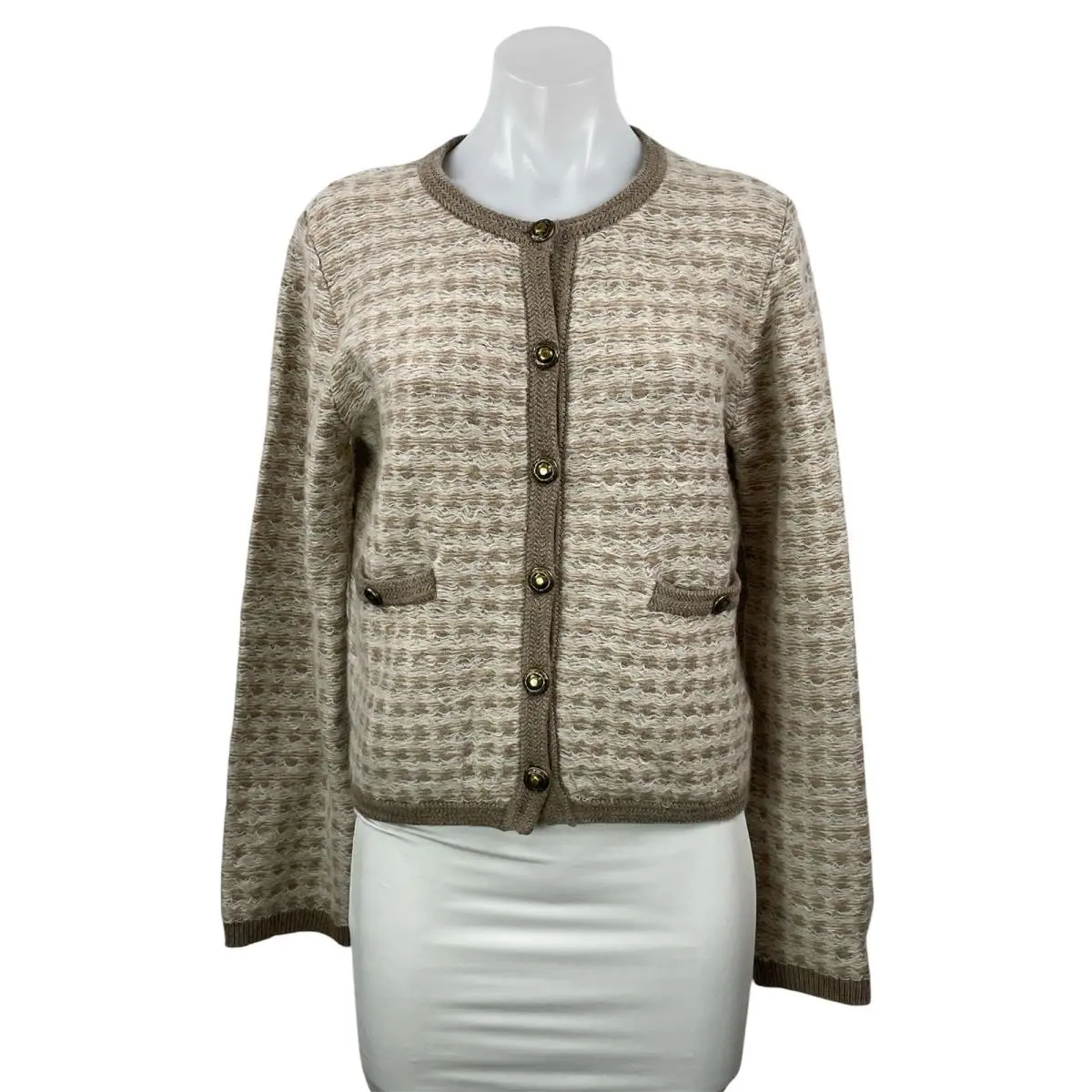 Rag Bone Robyn Beige Tweed Wool Mohair Long Sleeve Cardigan Sweater Top S