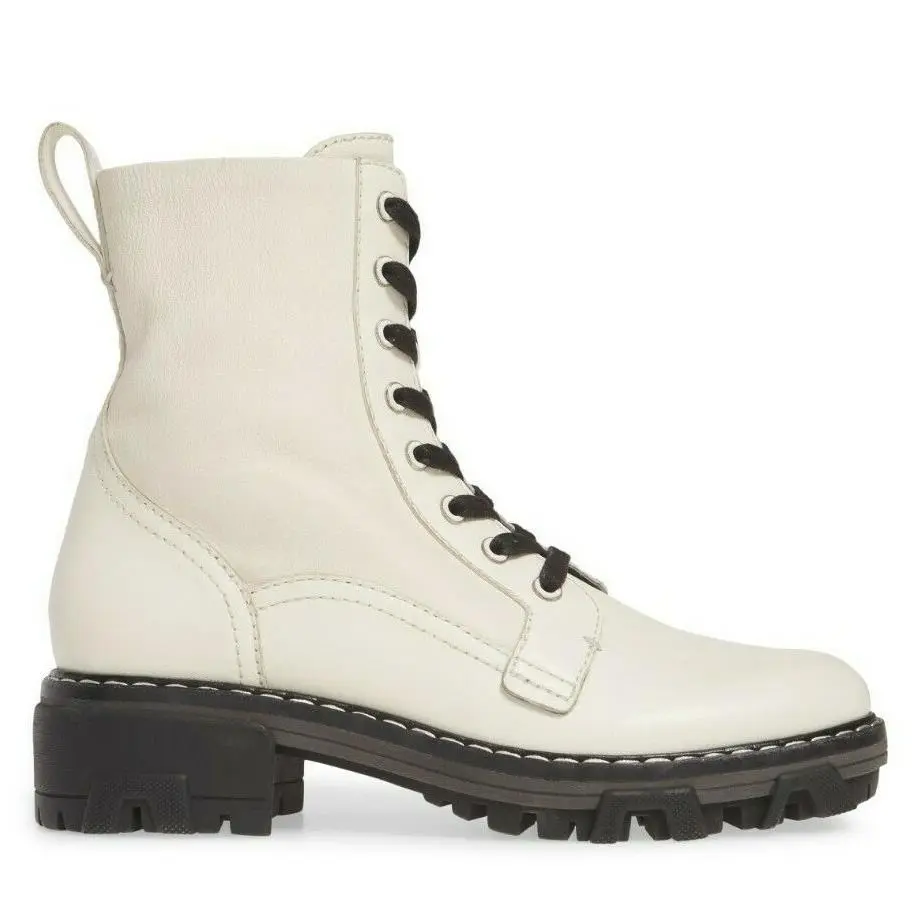 Rag Bone Shiloh Women`s Leather Combat Boots Antique White Size 38.5 / US 8.5
