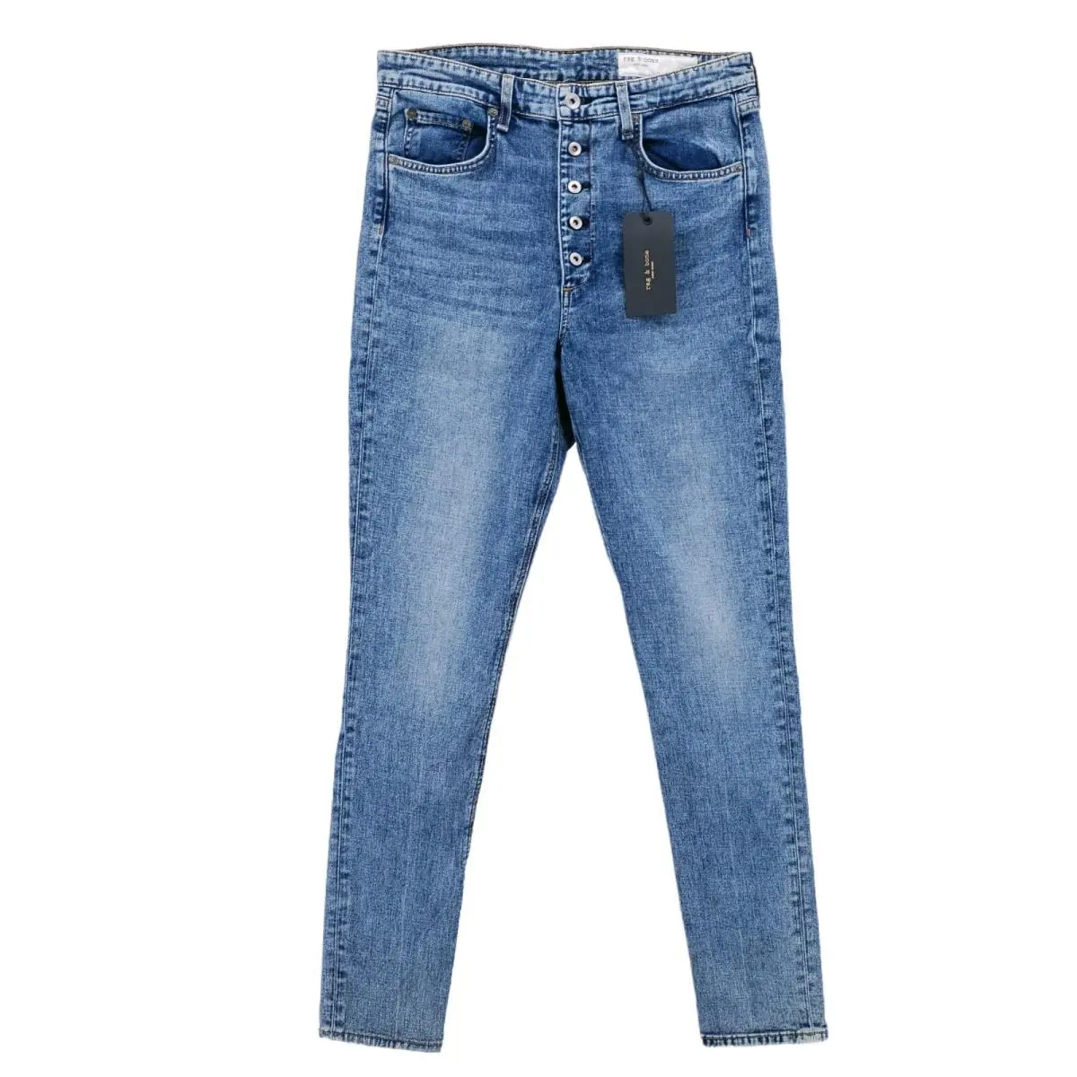 Rag Bone Nina High Rise Skinny Jeans in Farrow Exposed Button Fly Size 30