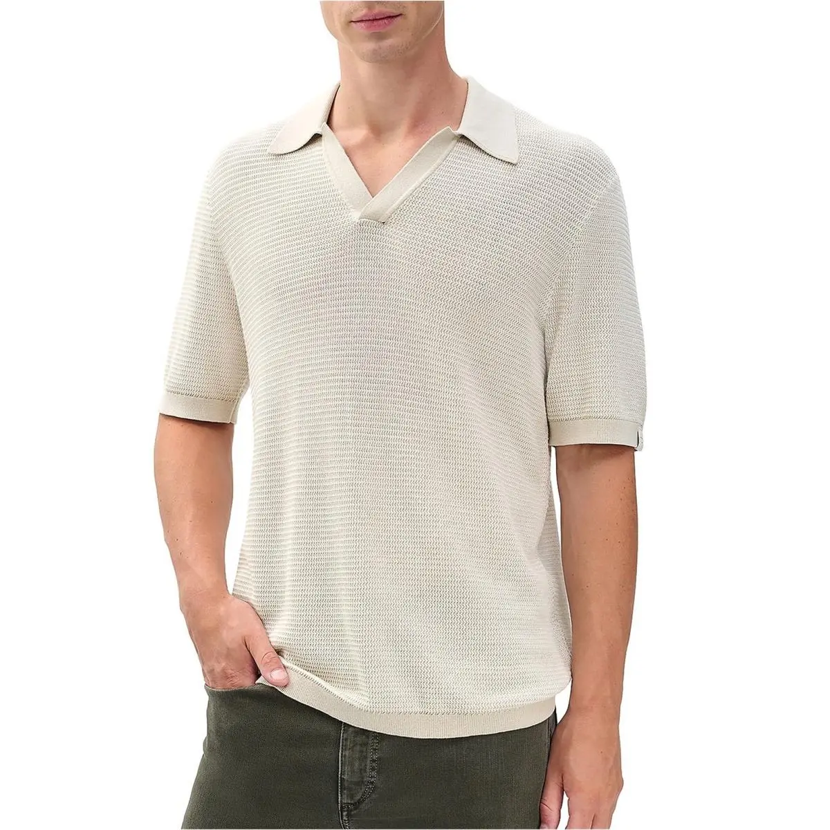 Rag Bone Mens Harvey Chevron Pullover Sweater Beige Medium