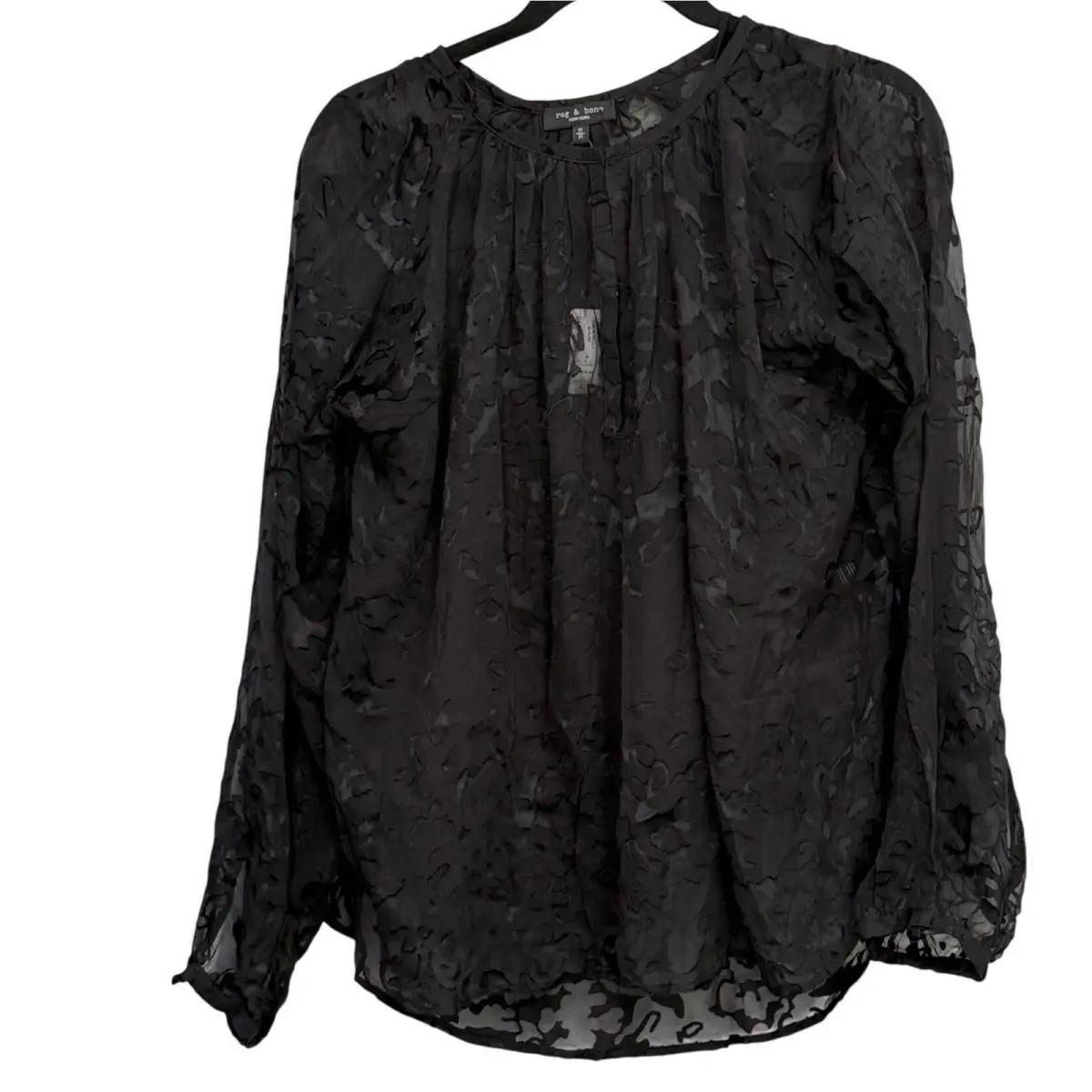 Rag Bone Yuni Burnout Blouse Black Multi Floral Devore Sheer Top M