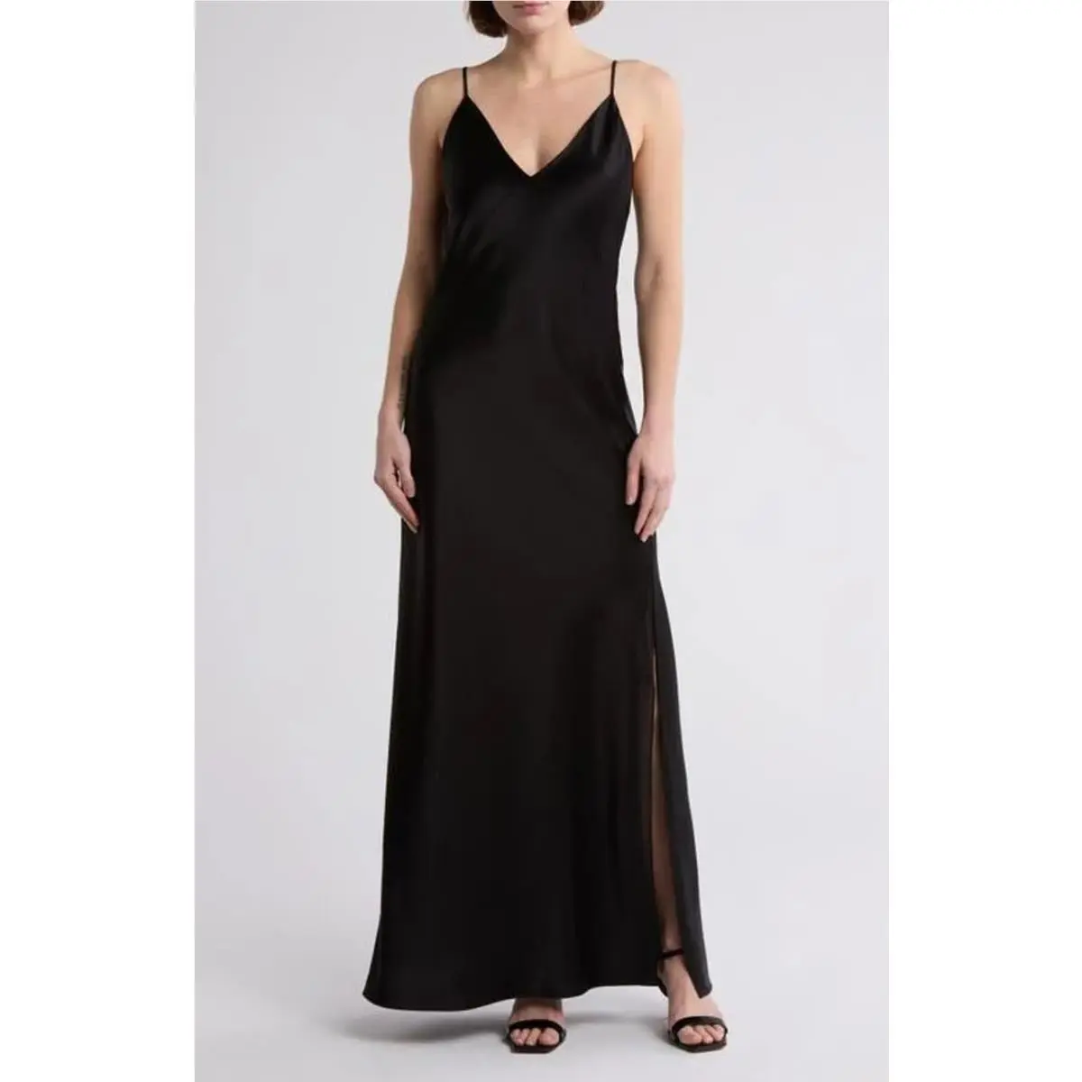 Rag Bone Rissa Women`s Bias Cut Satin Maxi Slip Dress in Black Size 2