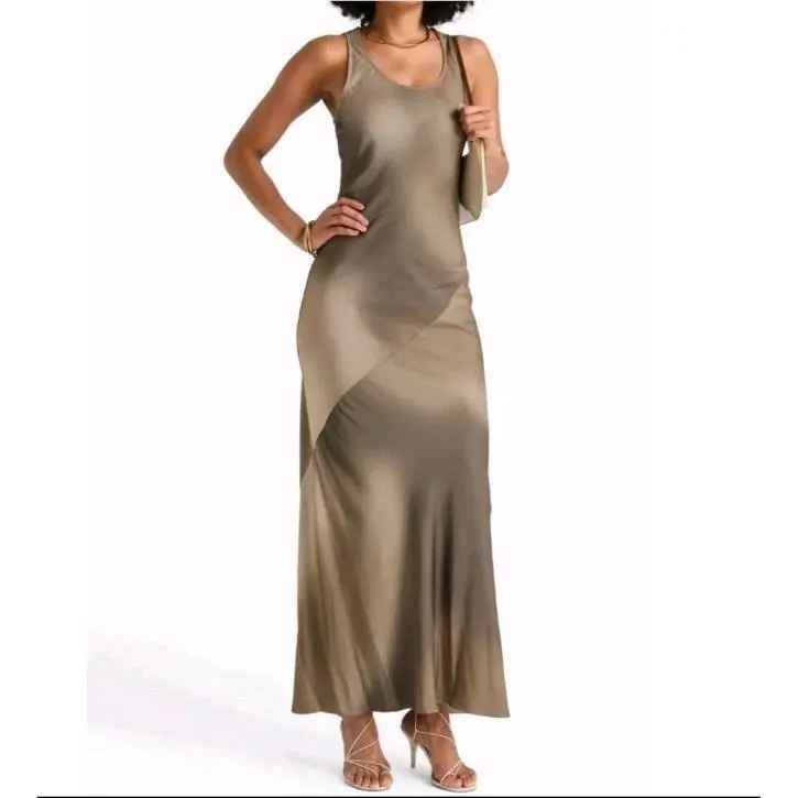 Rag Bone Size 0 Brown Bias Cut Ombré Satin Maxi Tank Dress