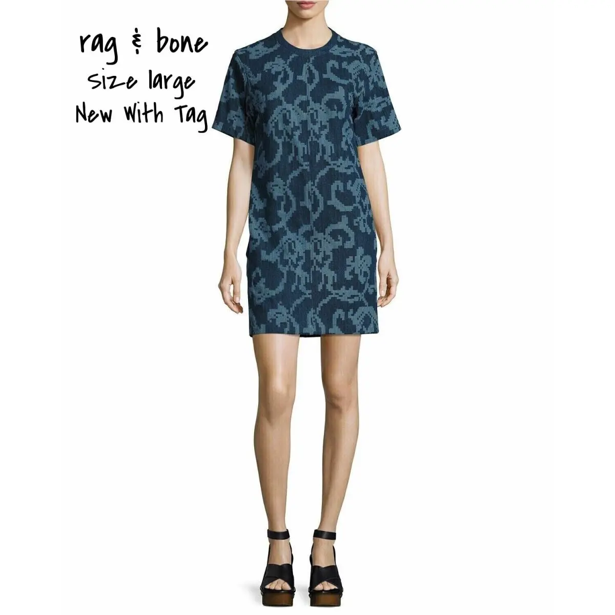 Rag Bone Denim Shift Dress Esmond Laser Cut Blue Size Large