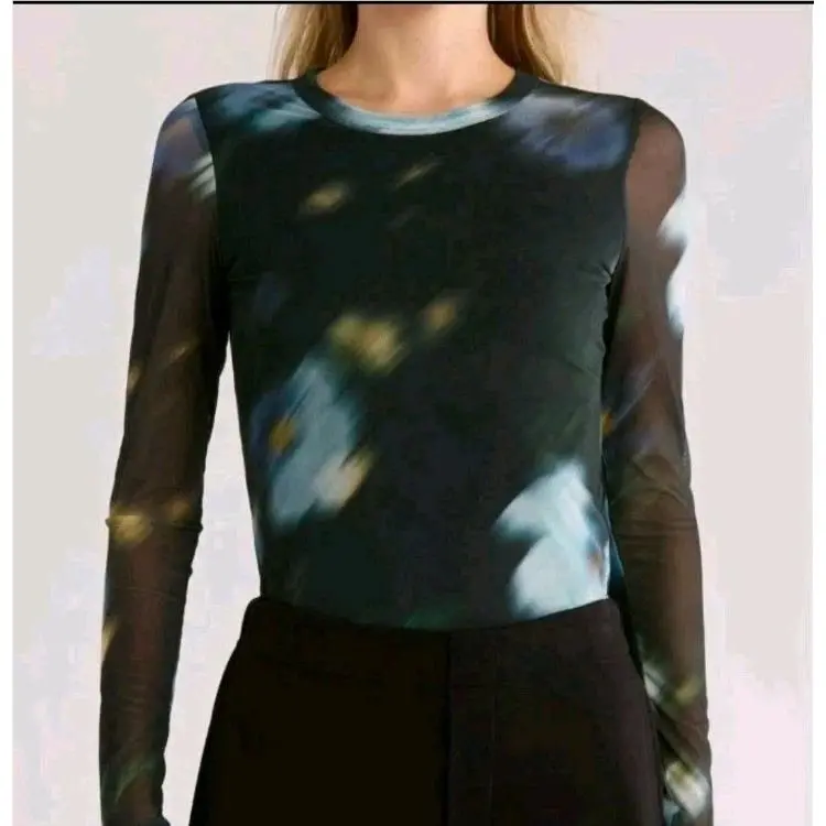 Rag Bone Size Xxs Aliyah Blue Floral Mesh Long Sleeve Crew Top