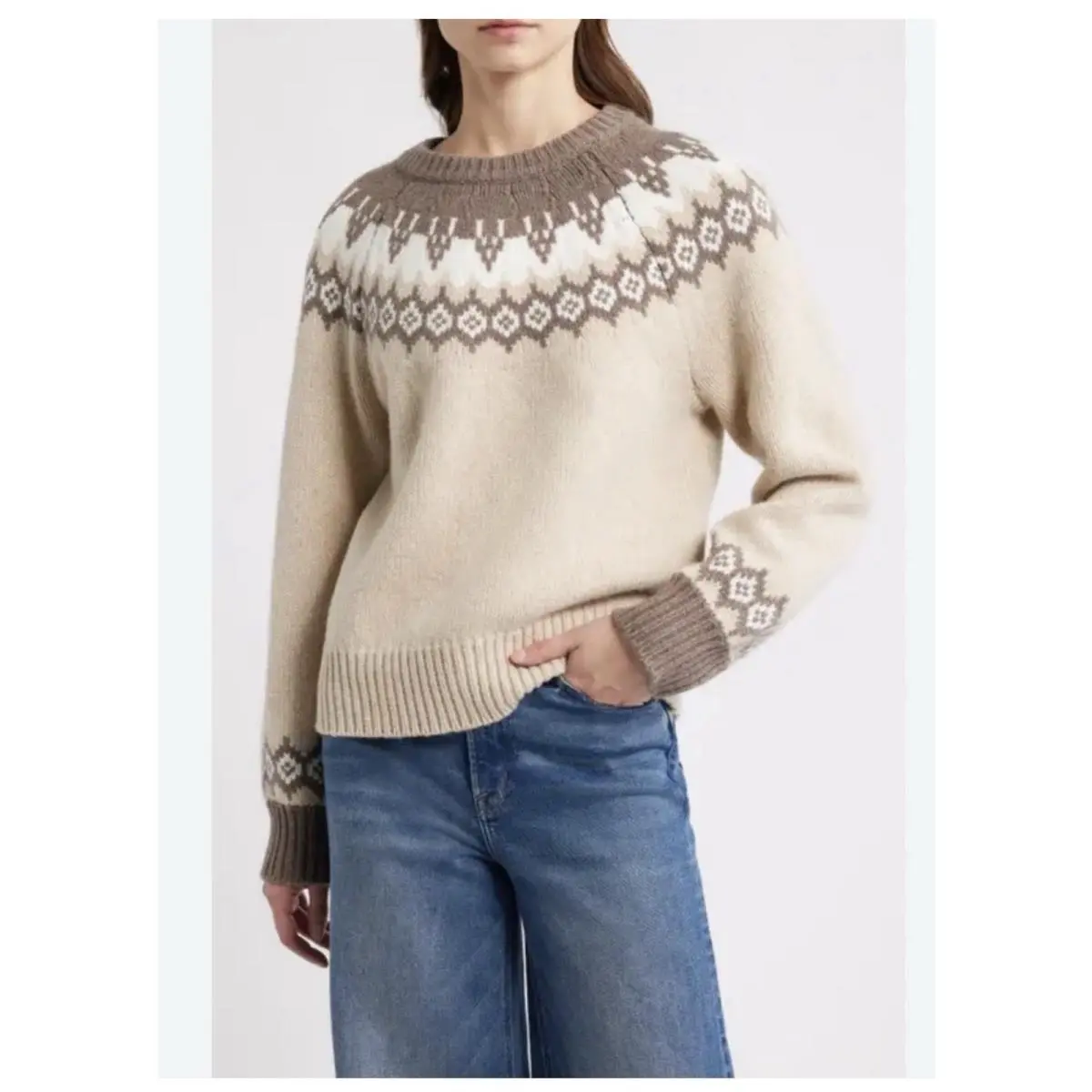 Rag Bone Sweater Beth Wool Fair Isle Beige Multi RG4925F6MWL Size L