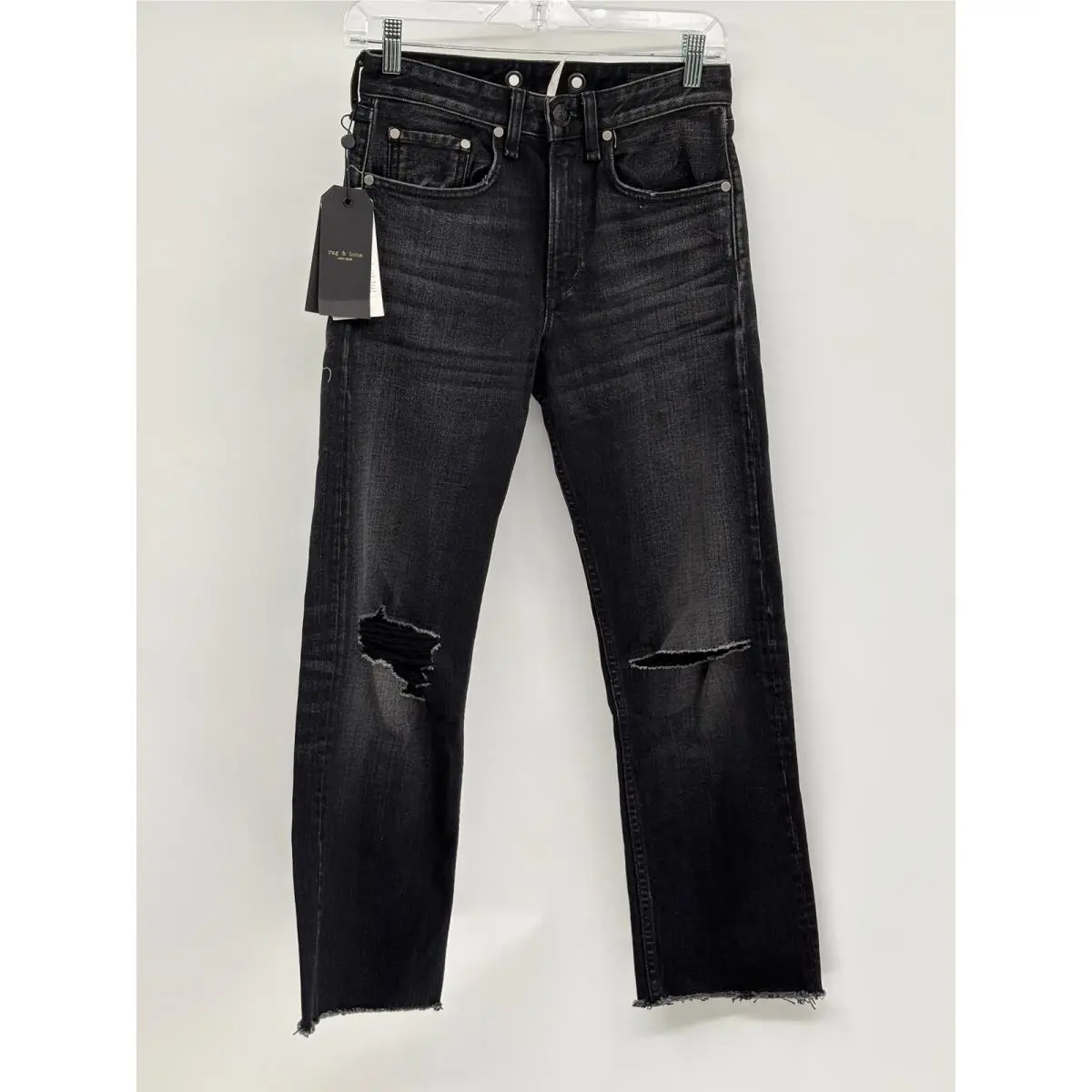 Rag and Bone Jeans Maya High Rise Ankle Straight Women 24 Black Onyx Holes