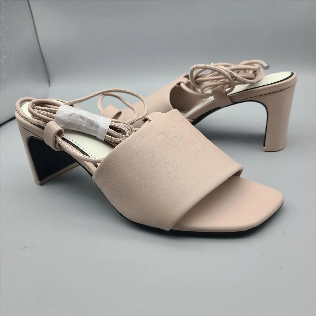 Rag Bone Emma Tie Sandals Women Pale Pink Leather Heels Size 7 37