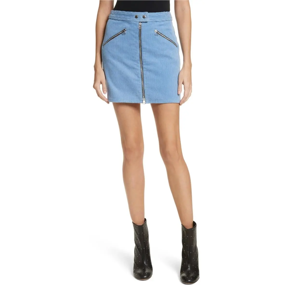 Rag Bone 146357 Women`s Racer Corduroy Mini A-line Skirt Light Blue Sz 6