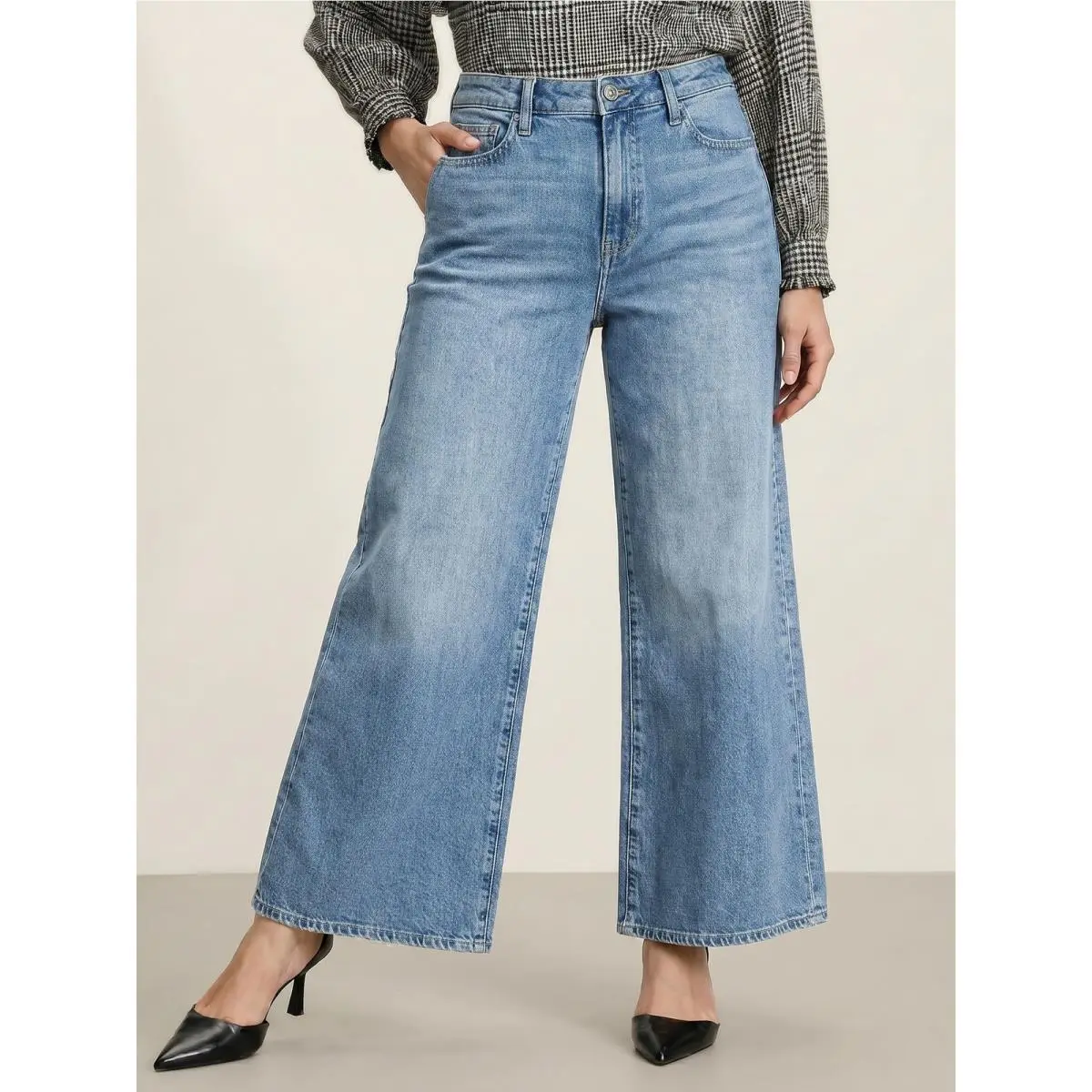 Rag Bone Lori Mid-rise Wide Leg Jeans Acworth Stud Blue 30 - Inseam 32