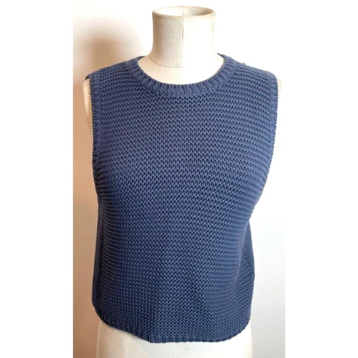 Designer Rag Bone Cotton Knit Crew Pullover Sleeveless Vest Layer Blue sm
