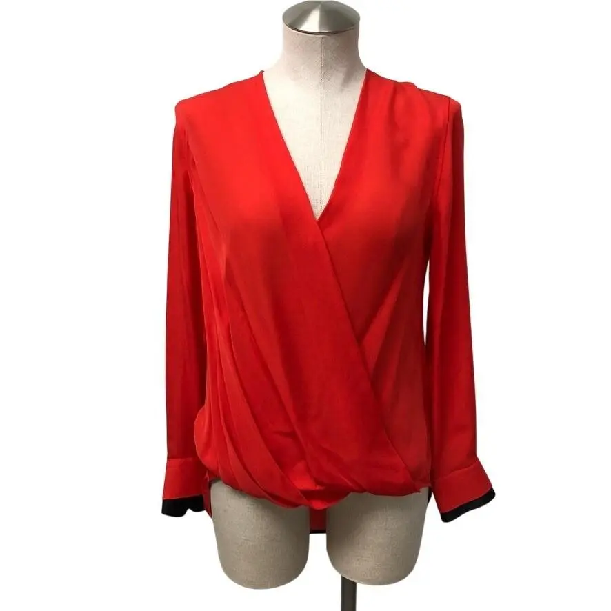 Rag Bone Victor Blouse Women XS Royal Red Silk Wrap V-neck Career Professional
