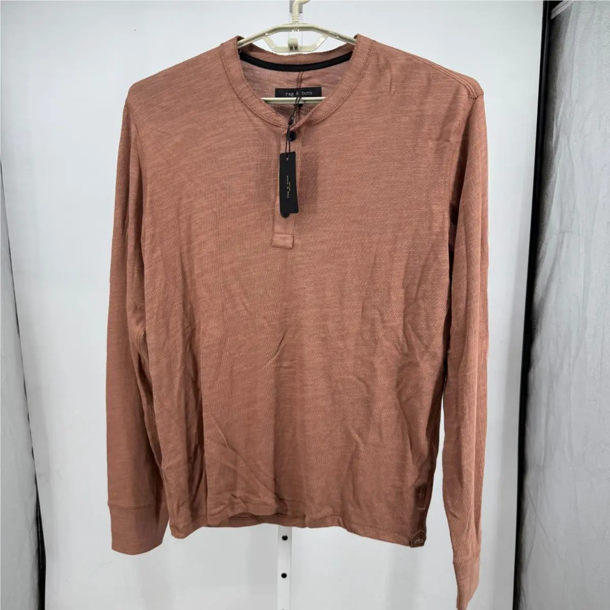 Rag Bone Classic Flame Henley Shirt Mens L Rust Brown Long Sleeve Classic