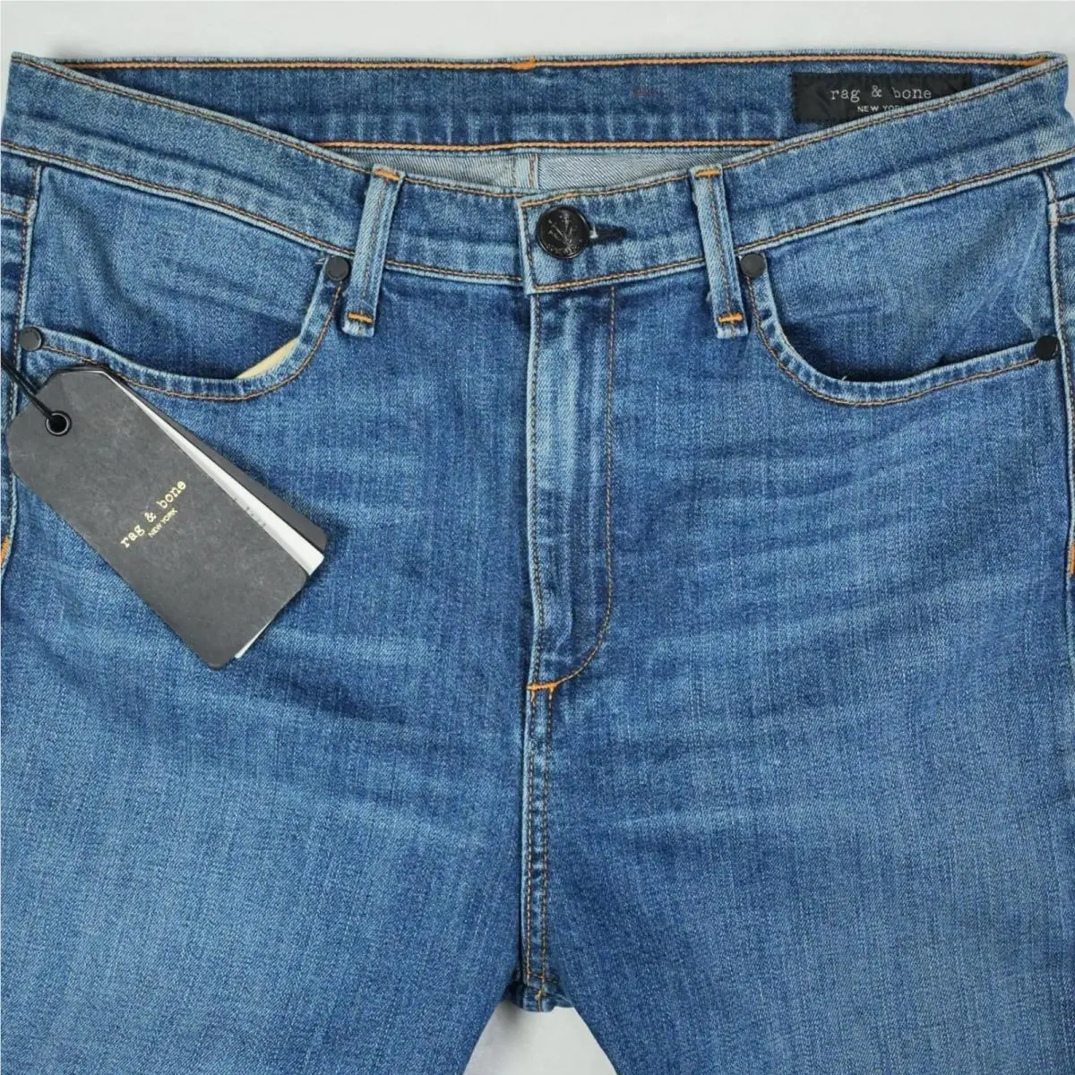 Rag Bone High Rise Cigarette Jeans EL Wash Womens 32 Made in Usa Kaihara