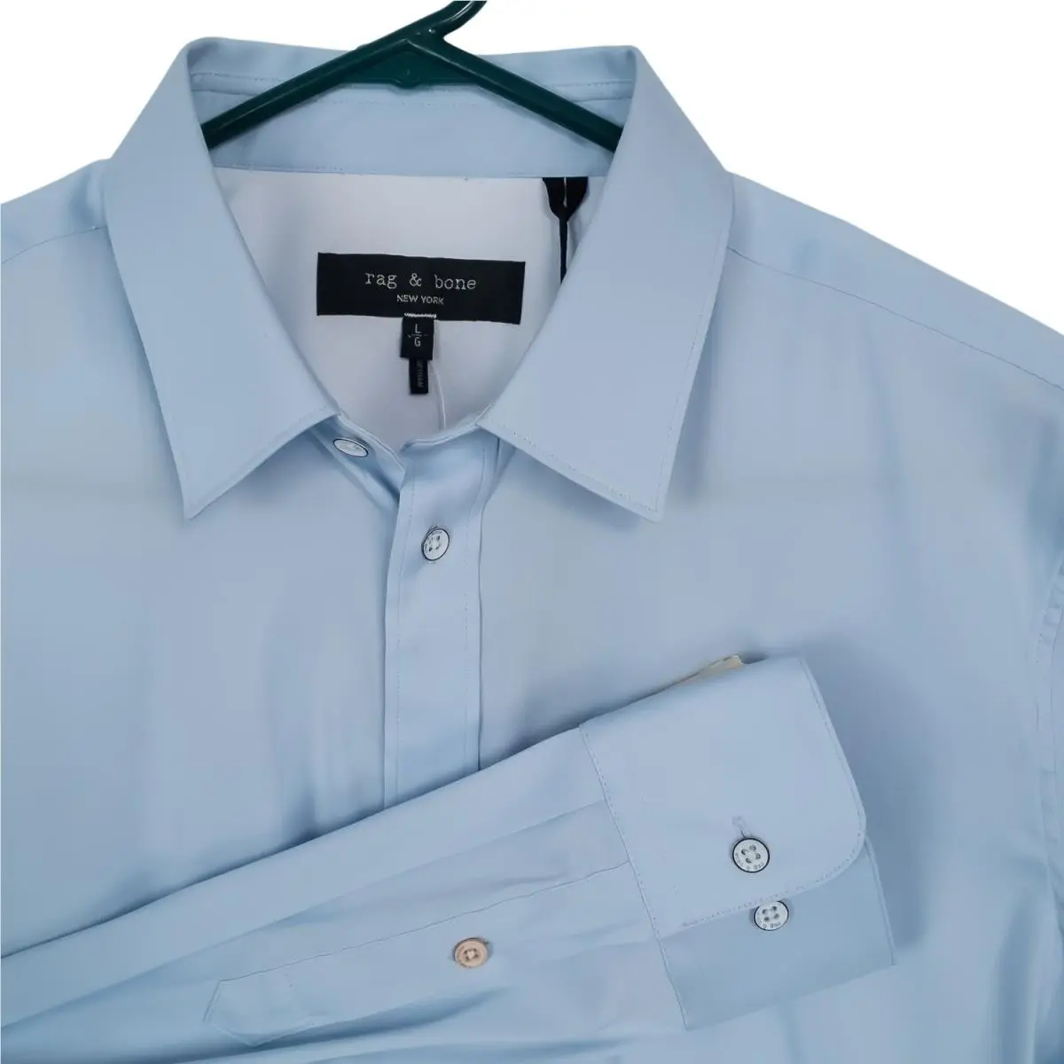Rag Bone Patrick Poplin Shirt Mens L Light Blue Button Down Cotton Blend