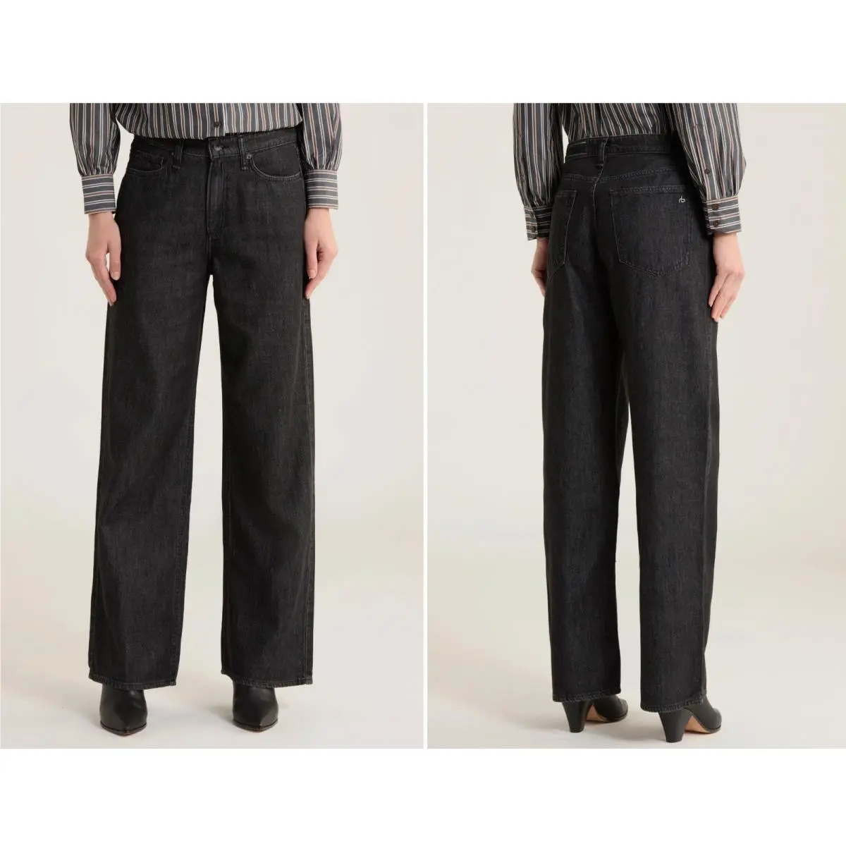 Rag Bone Lori Mid-rise Wide Leg Jeans Senoia Black Grey Women`s Size 27