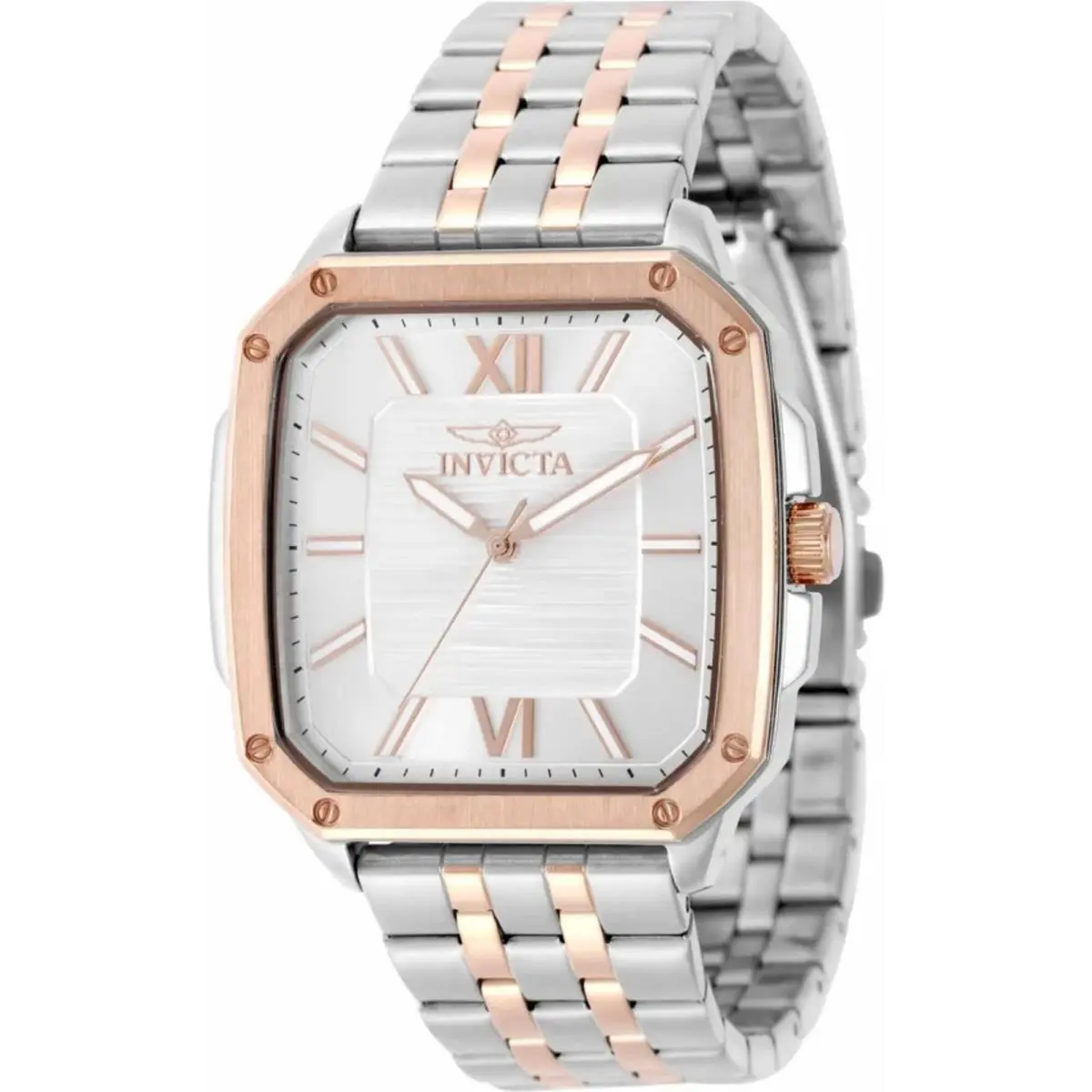Invicta 50360 Cuadro Men`s Quartz Watch 39mm Rose Gold Steel Silver Dial - Dial: Silver, Band: Silver, Rose