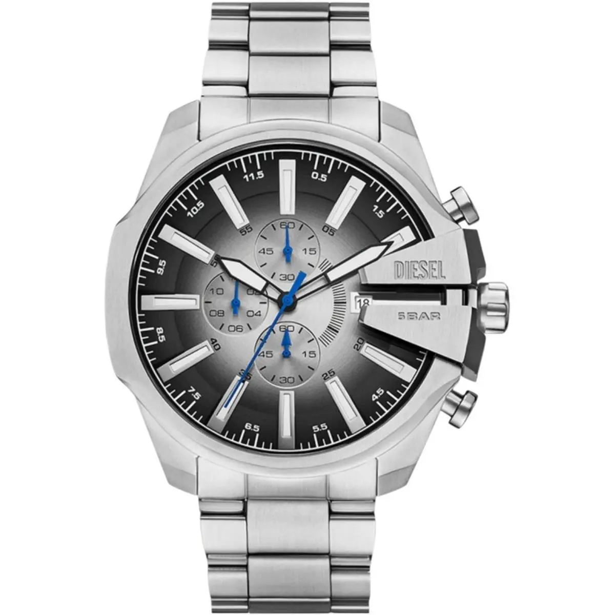 Men`s Watch Mega Chief Chronograph Black Dial Silver Tone Bracelet DZ4686 by Diesel