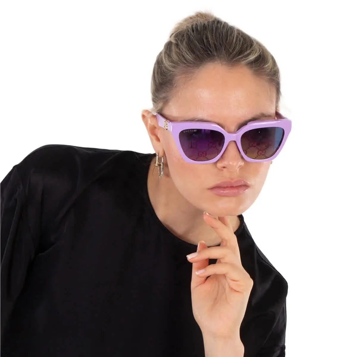 Violet Logo Clip-on Cat Eye Ladies Sunglasses GG1542S 002 55 by Gucci