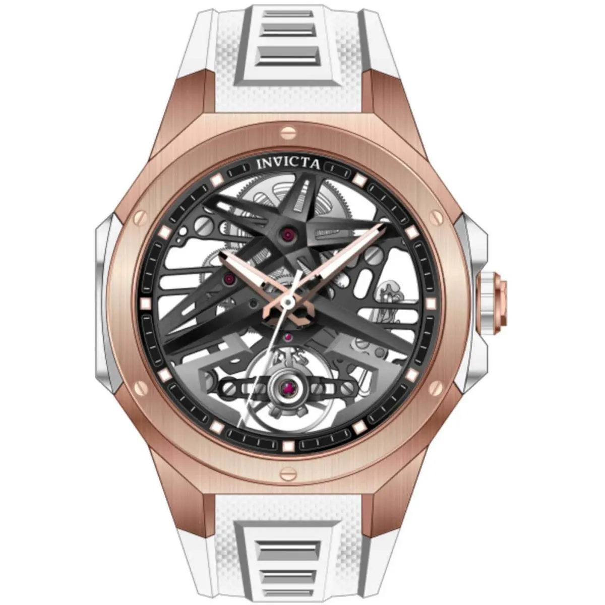 Invicta Celestial 69539 Men`s Mechanical Watch Rose Gold 43mm White Rubber
