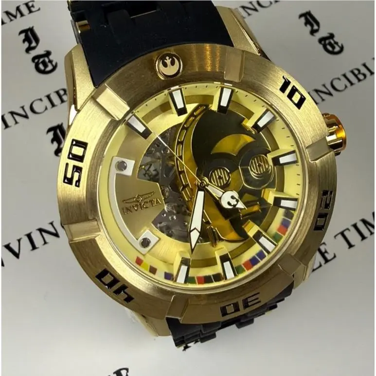 Invicta Star Wars C-3PO Automatic Men`s Watch 50mm Gold Black 26550 Limited Ed
