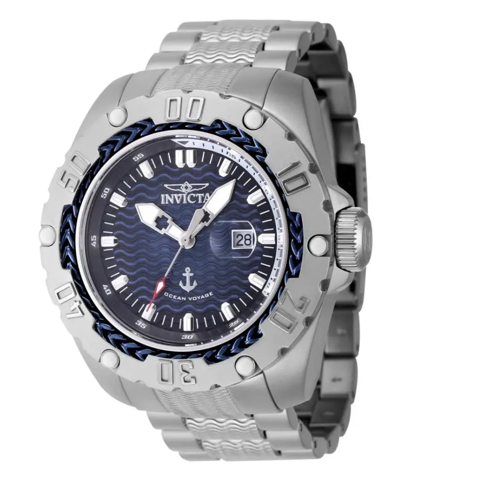 Invicta Bolt Ocean Voyage Men`s 52mm Blue Wave Dial Silver Quartz Watch 47741