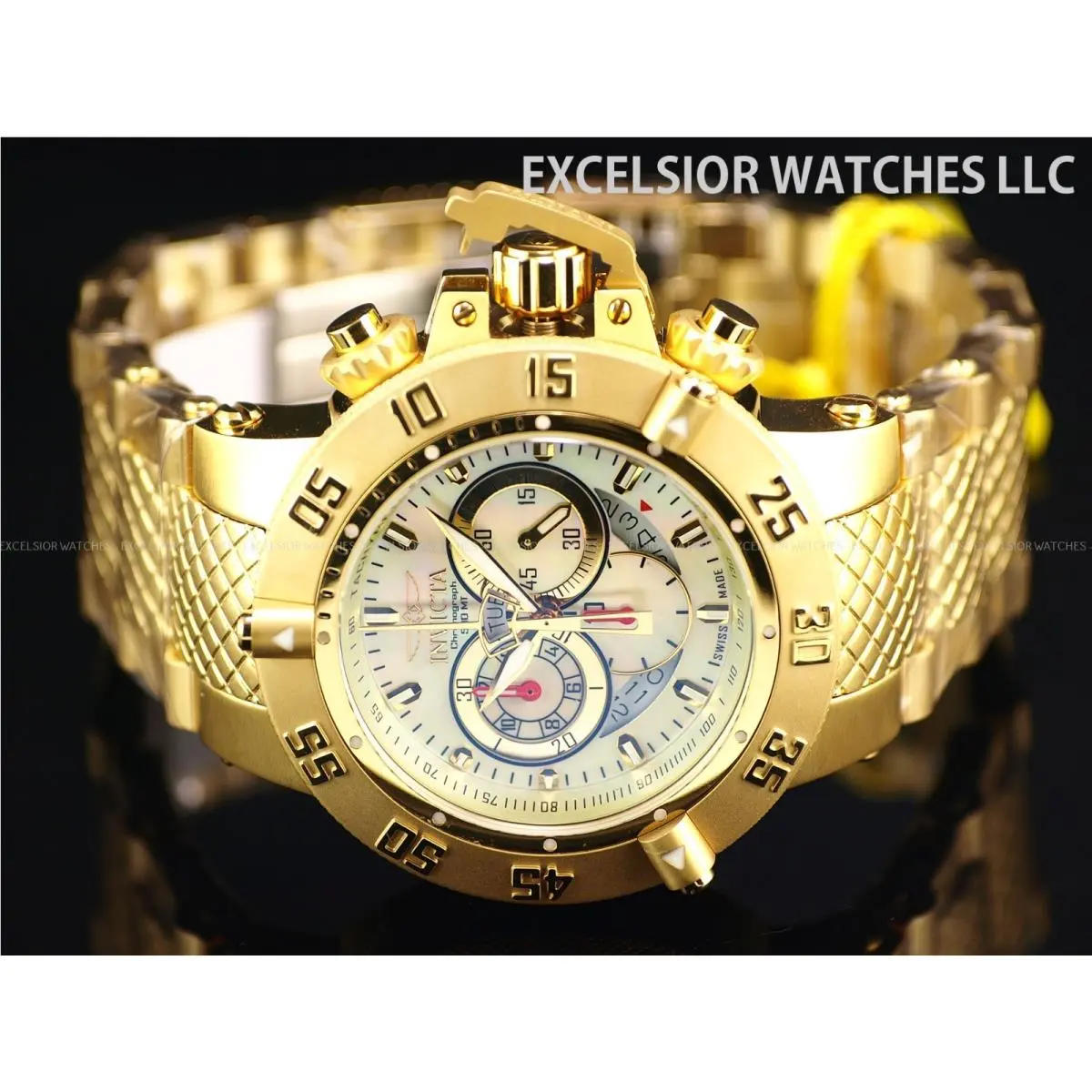 Invicta Men`s 50mm Subaqua Noma 3 Swiss Made Chrono White Mop 18KGP SS Watch