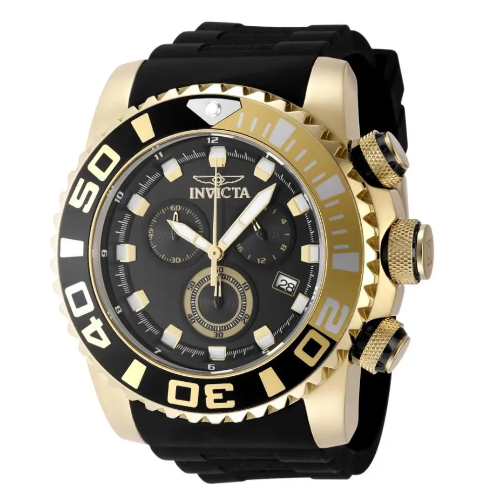 Invicta Sea Hunter Gold Black Dial Flyback Chronograph 52mm Men`s Watch 48988