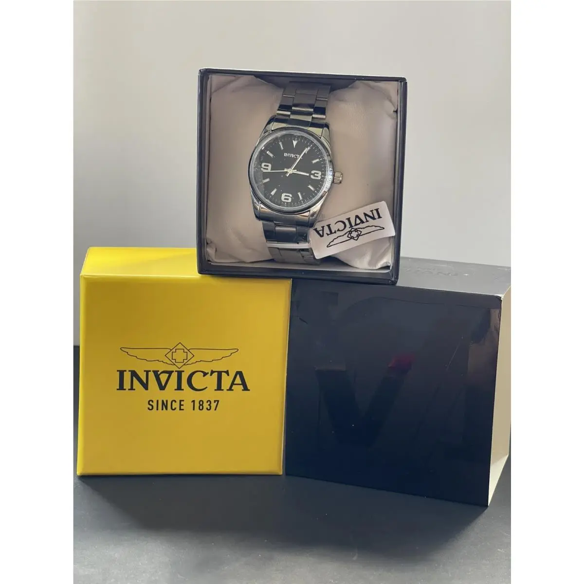 Celestial Wristwatch 33mm Black Dial Silver Case Steel Band by Invicta