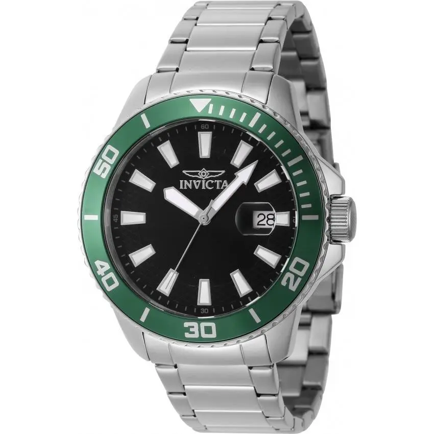 Invicta Pro Diver 45 mm SS Green Bezel Date Qtz Men 46063