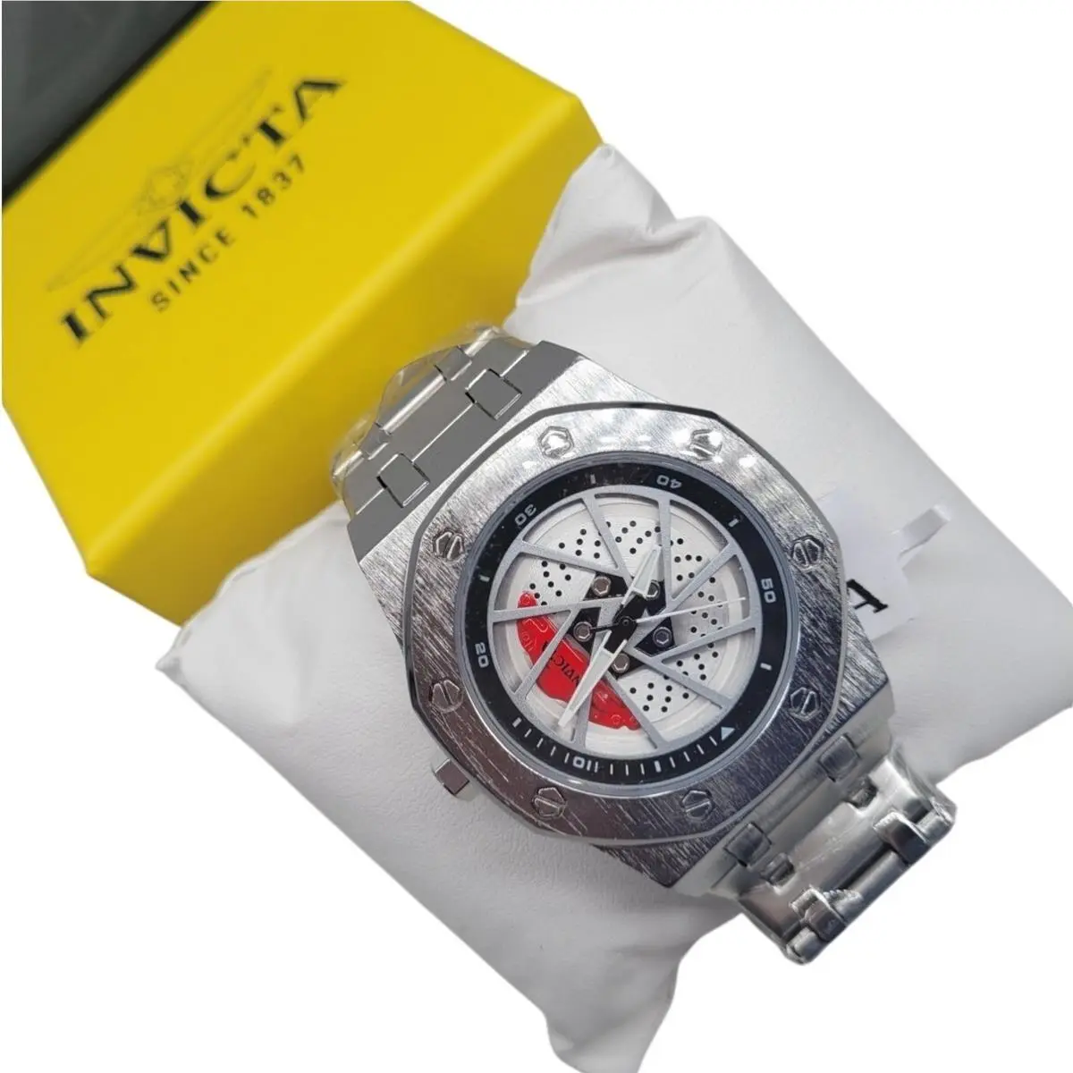 Invicta Speedway Rim Men`s Watch 69485 Brake Caliper Quartz Steel Red 42mm