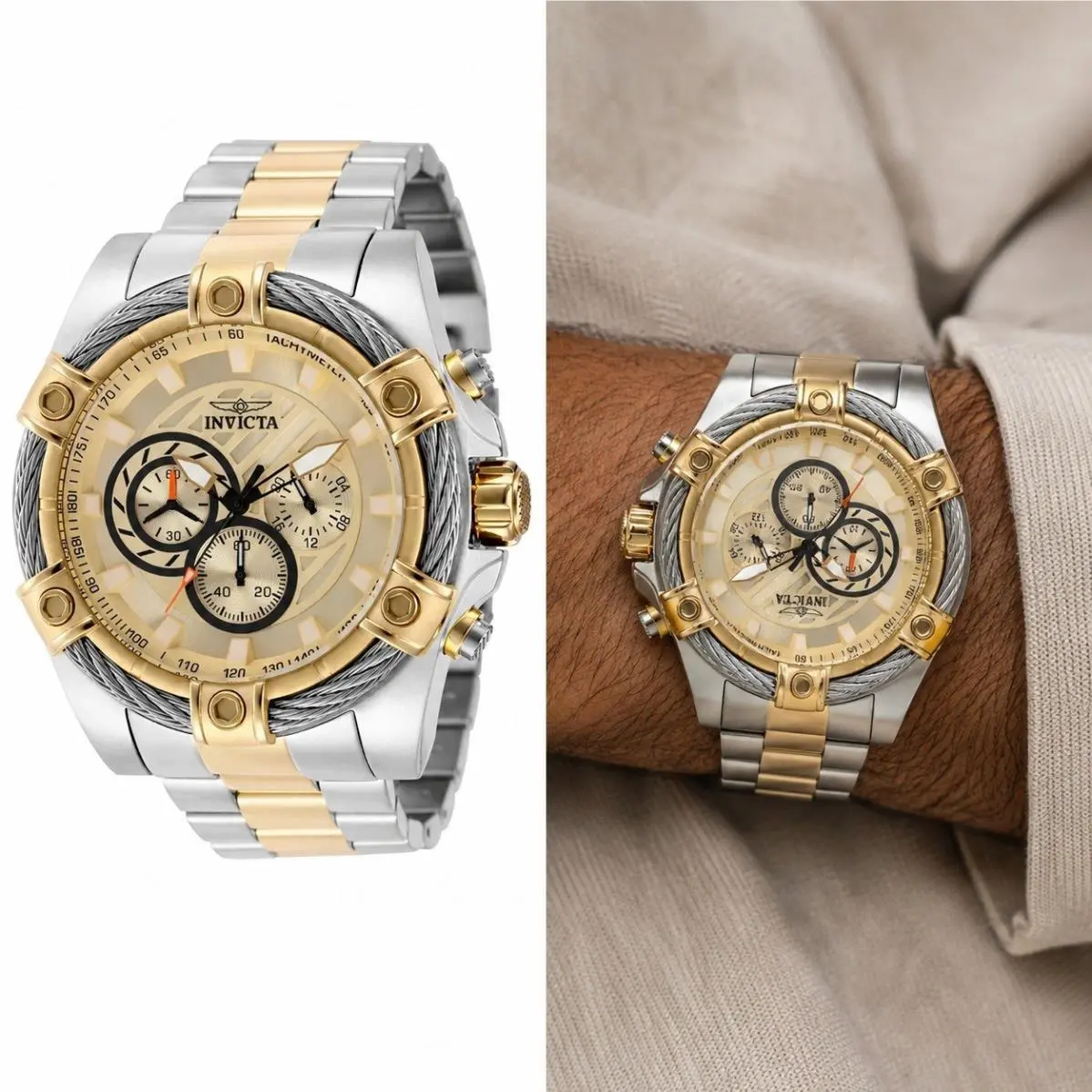 Invicta Bolt Ace Men`s Watch - 52mm Gold Steel 49747