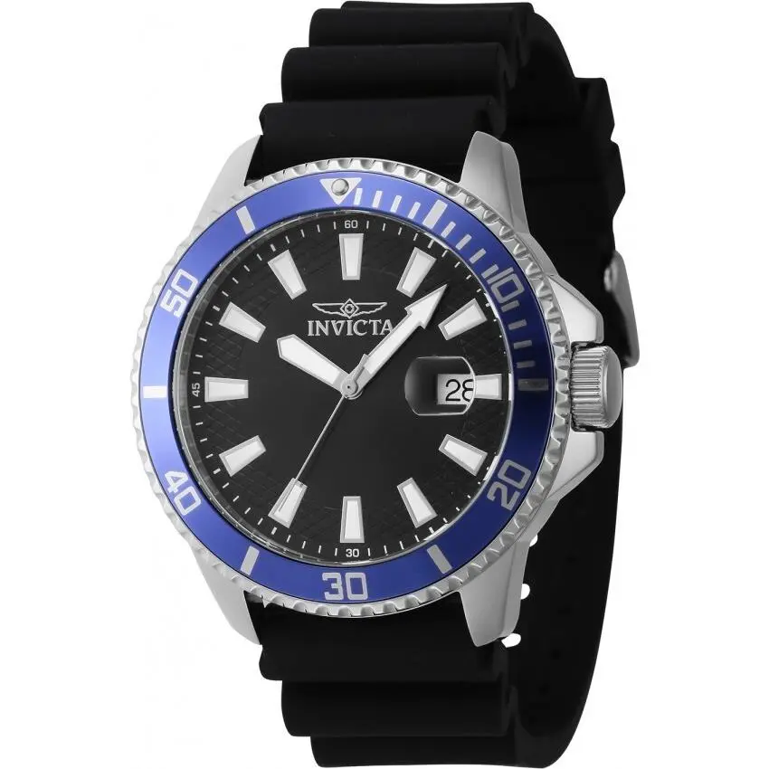 Invicta Pro Diver Black Silicone Blue Bezel Date 45 mm Men 46130