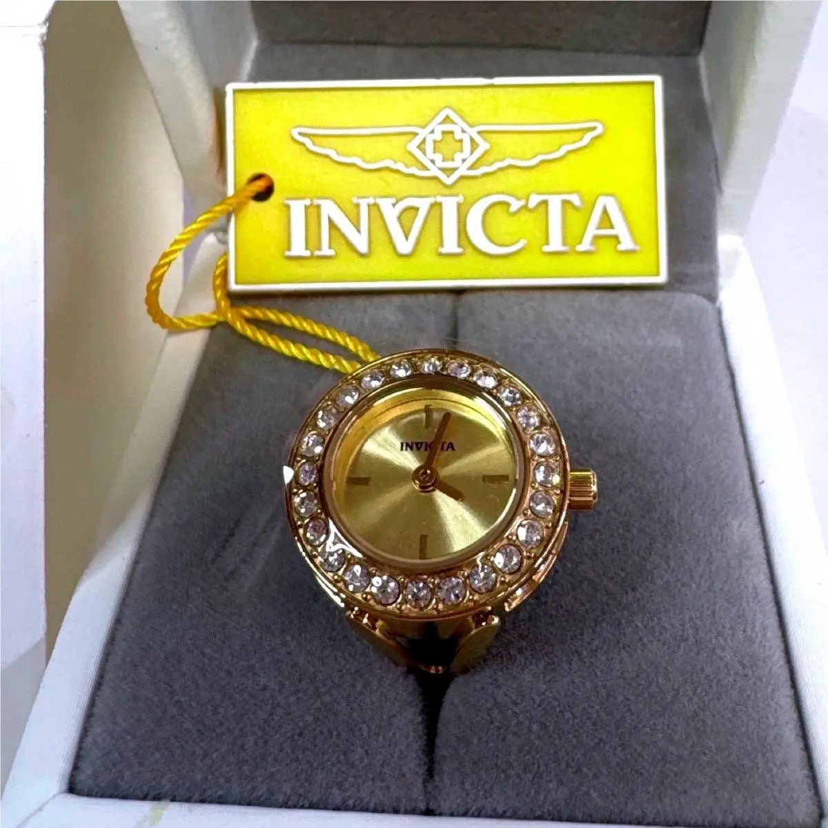 Invicta Angel Ring Watch Womens Gold Crystal Bezel 234804 Adjustable