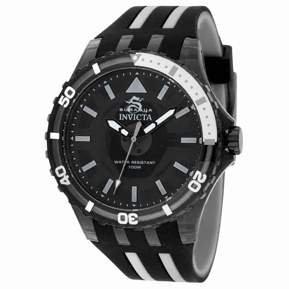 Invicta Subaqua 69447 Mens Watch Black Acrylic 44mm Case Silicone Strap 100M