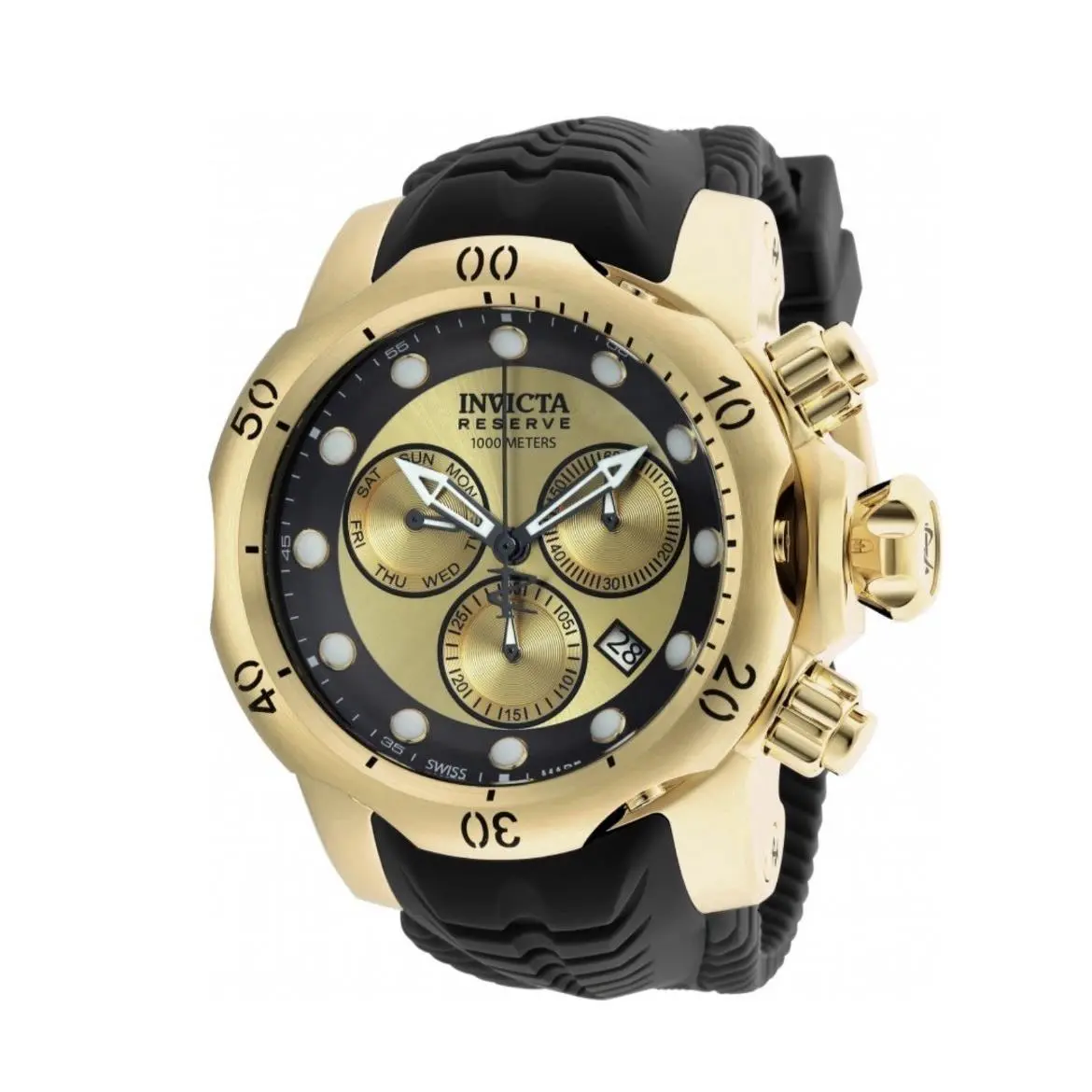Invicta 90147 Men`s Venom Gold Tone Silicone Band 54mm Men`s Quartz Watch