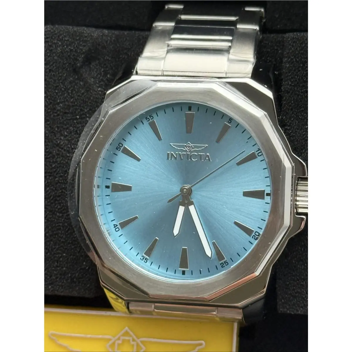 Invicta Men`s Quartz Octagon Blue Sunburst Dial Stainless Steel Watch