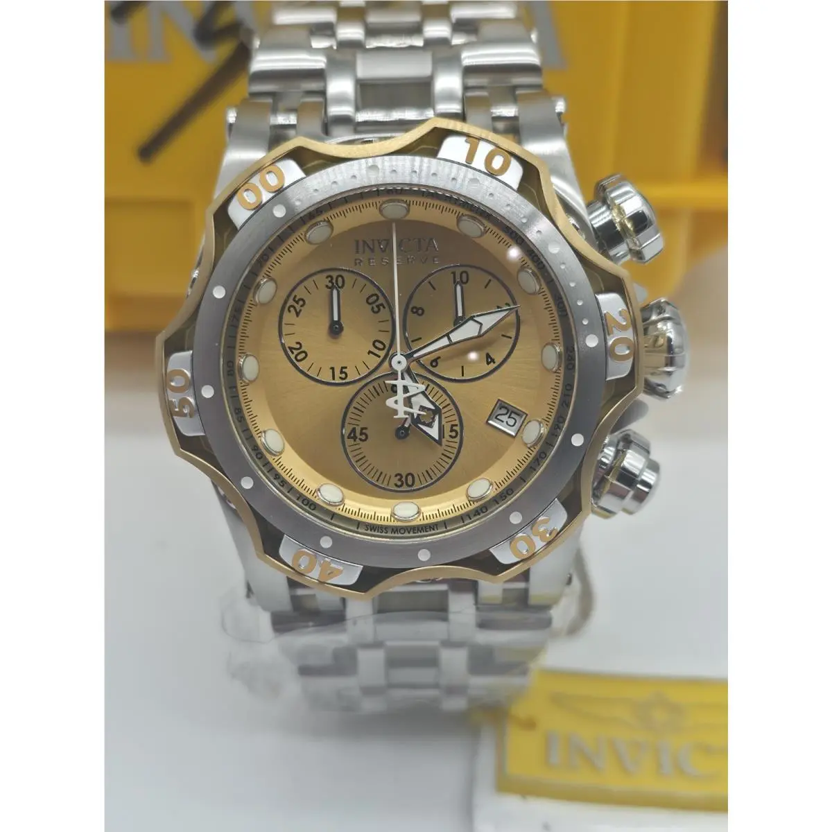 Invicta Fusion Chaos 54mm Quartz Chronograph Yellow Mop Dial Men`s Watch 45659